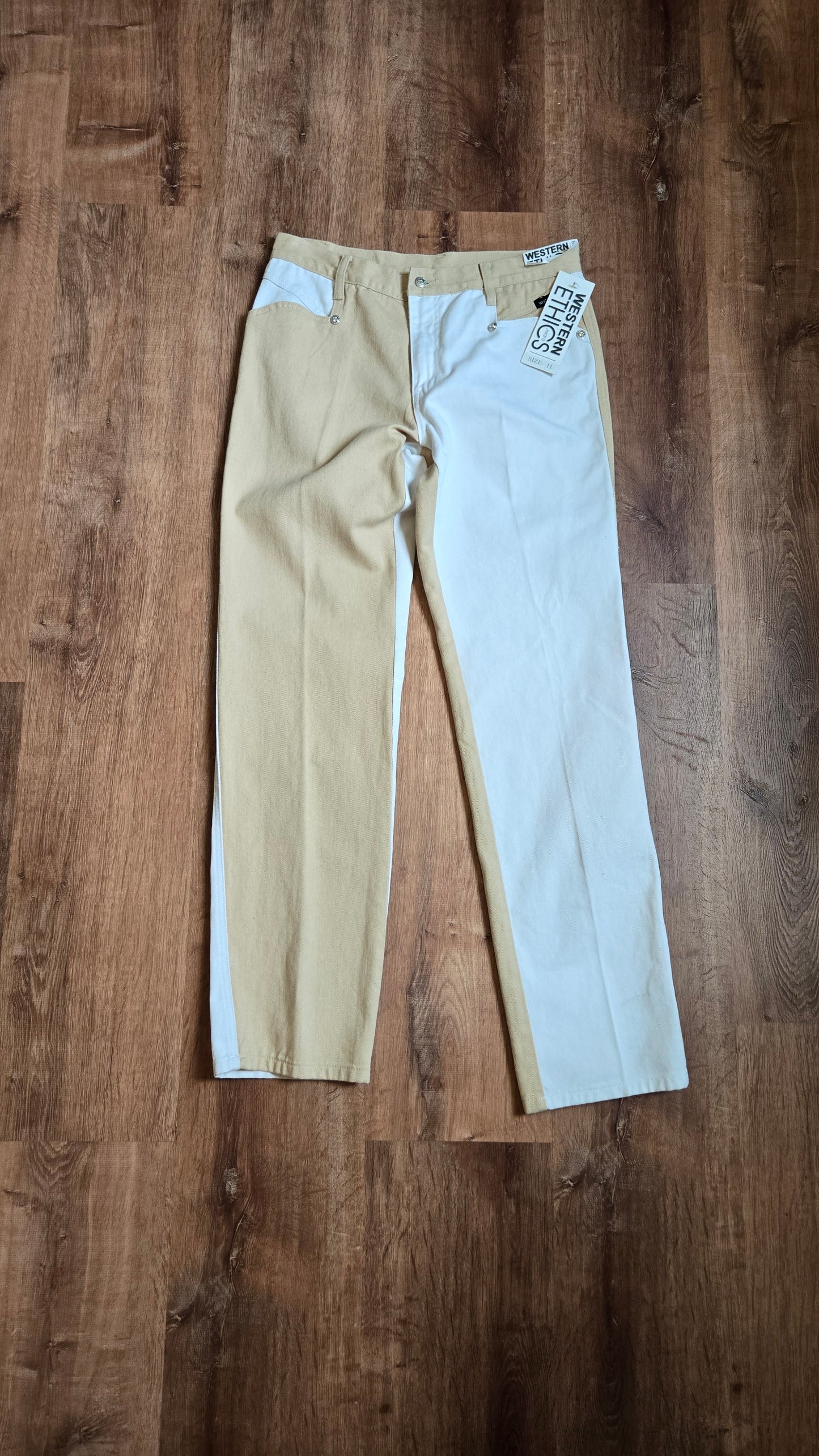 Western Ethics two-tone tan & white jeans