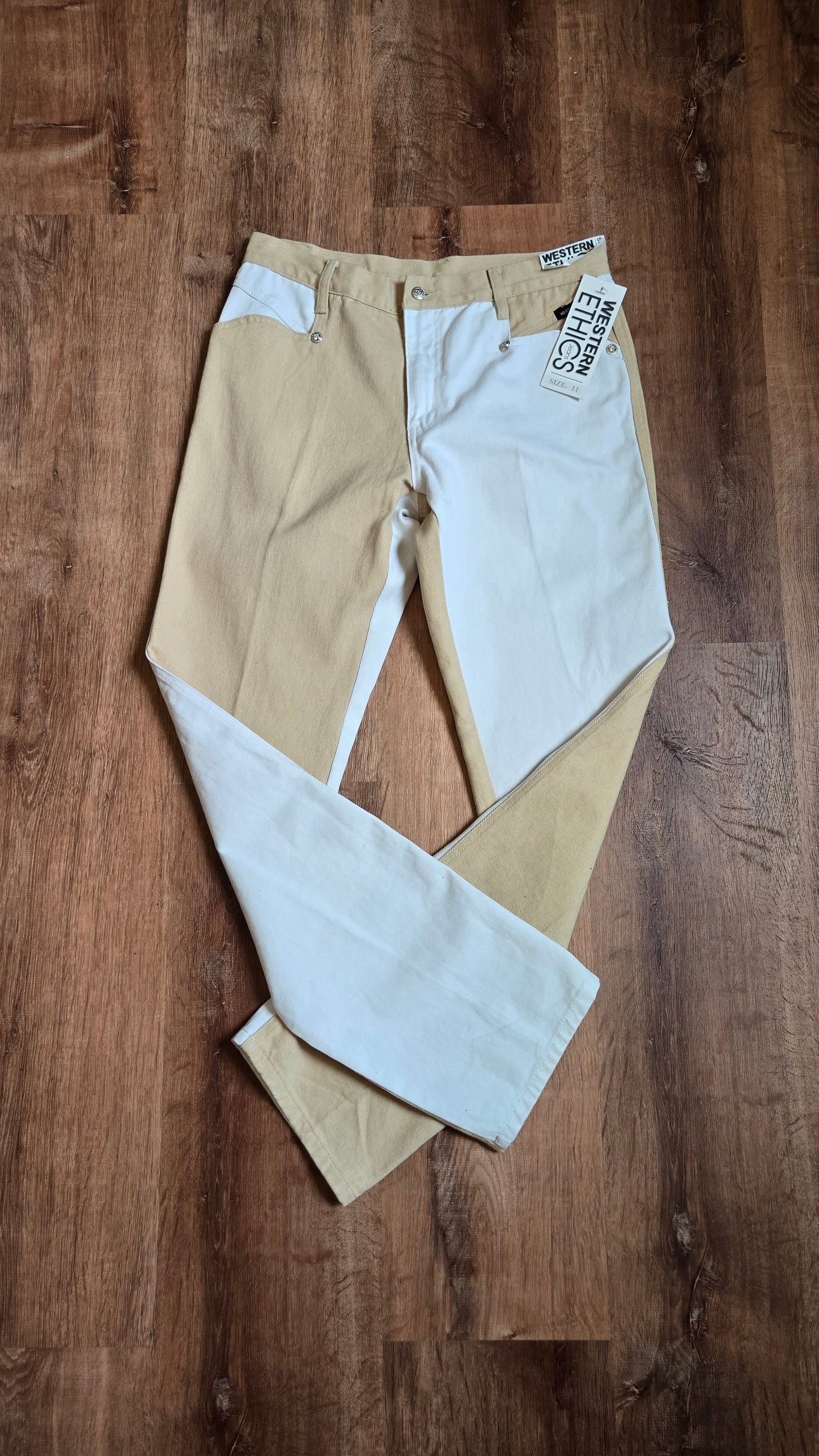 Western Ethics two-tone tan & white jeans