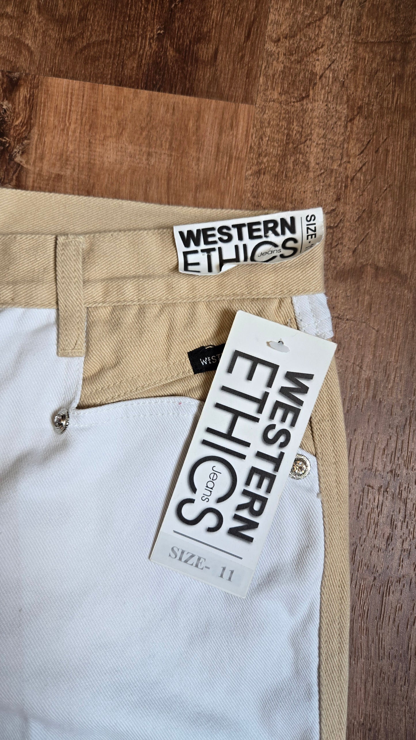Western Ethics two-tone tan & white jeans