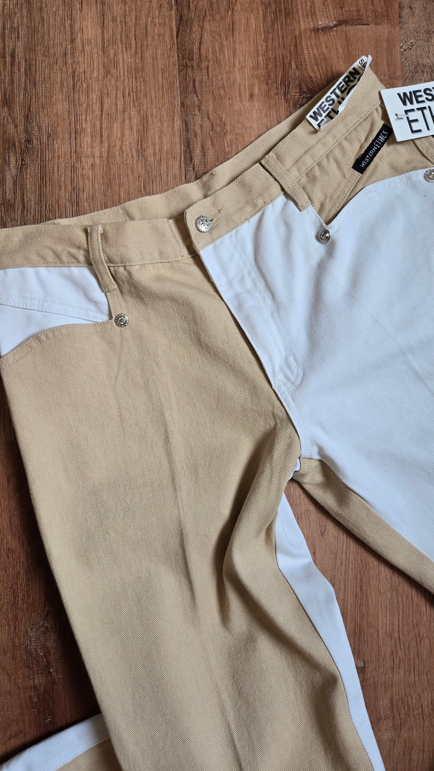 Western Ethics two-tone tan & white jeans