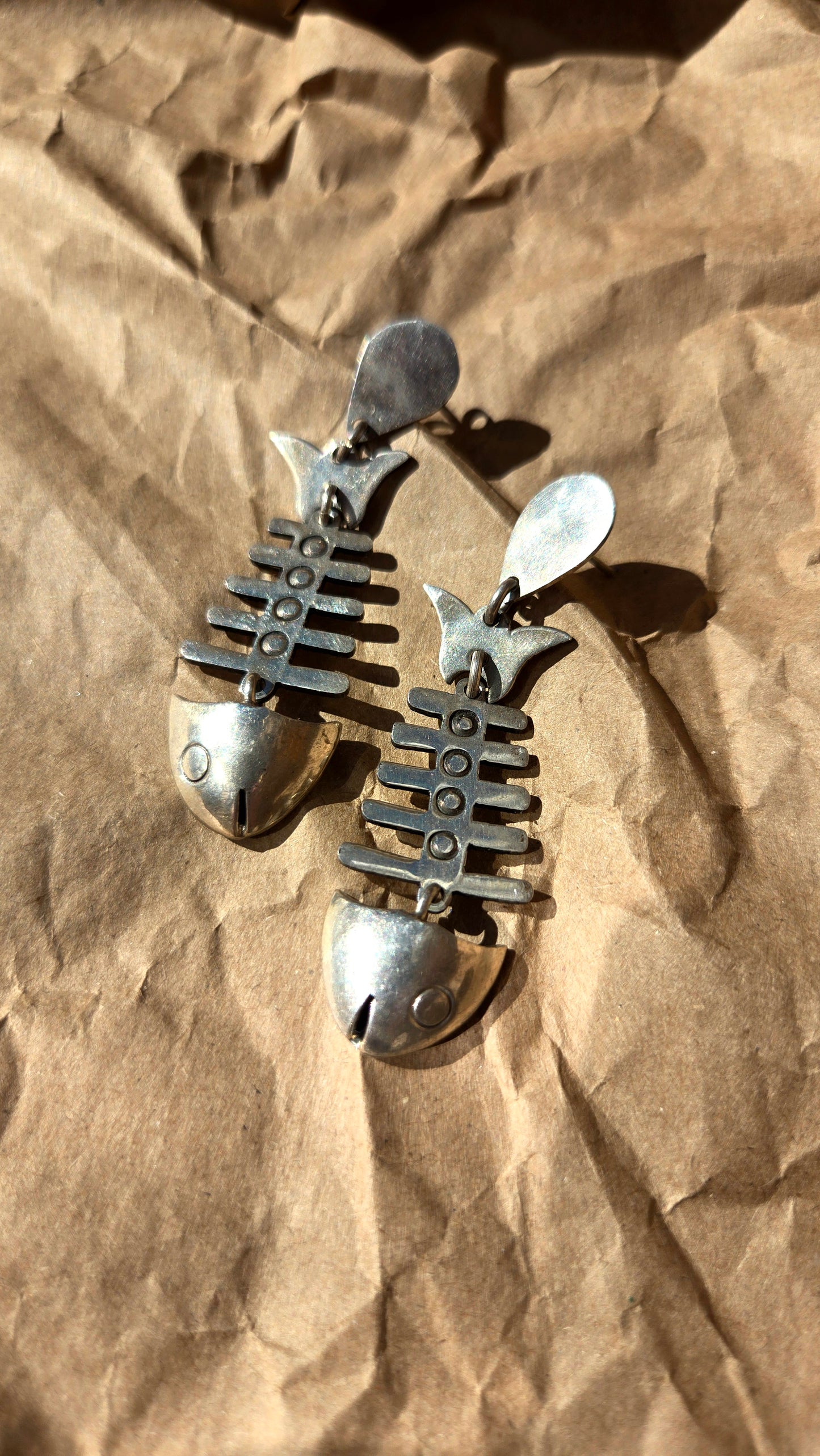 Sterling fish bone dangling earrings