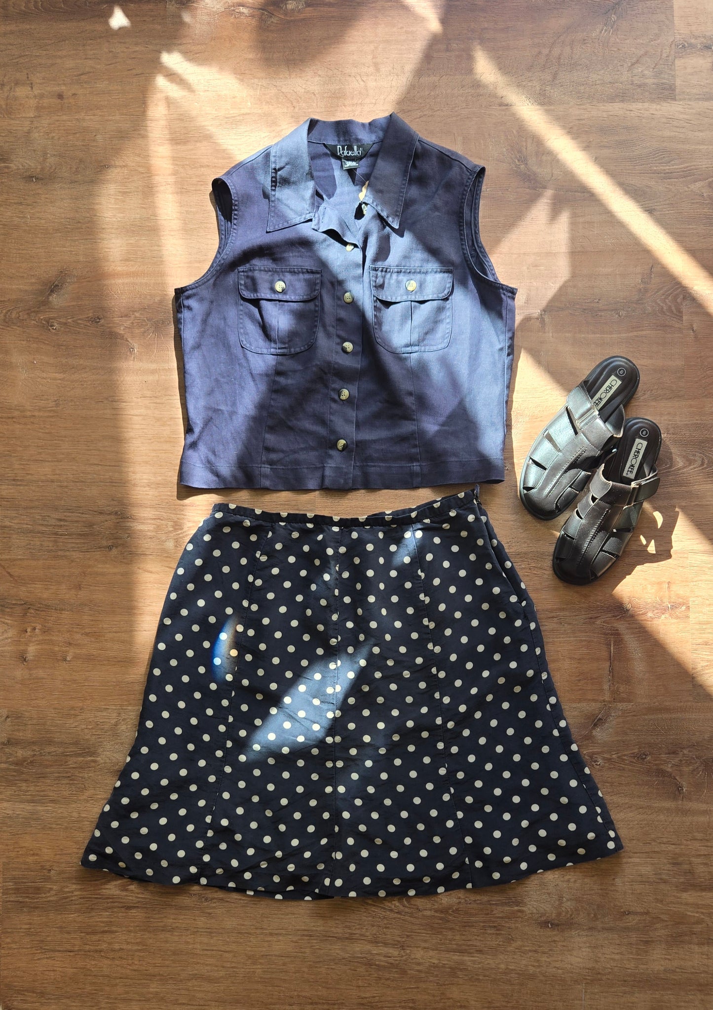 Rafaella navy linen sleeveless shirt