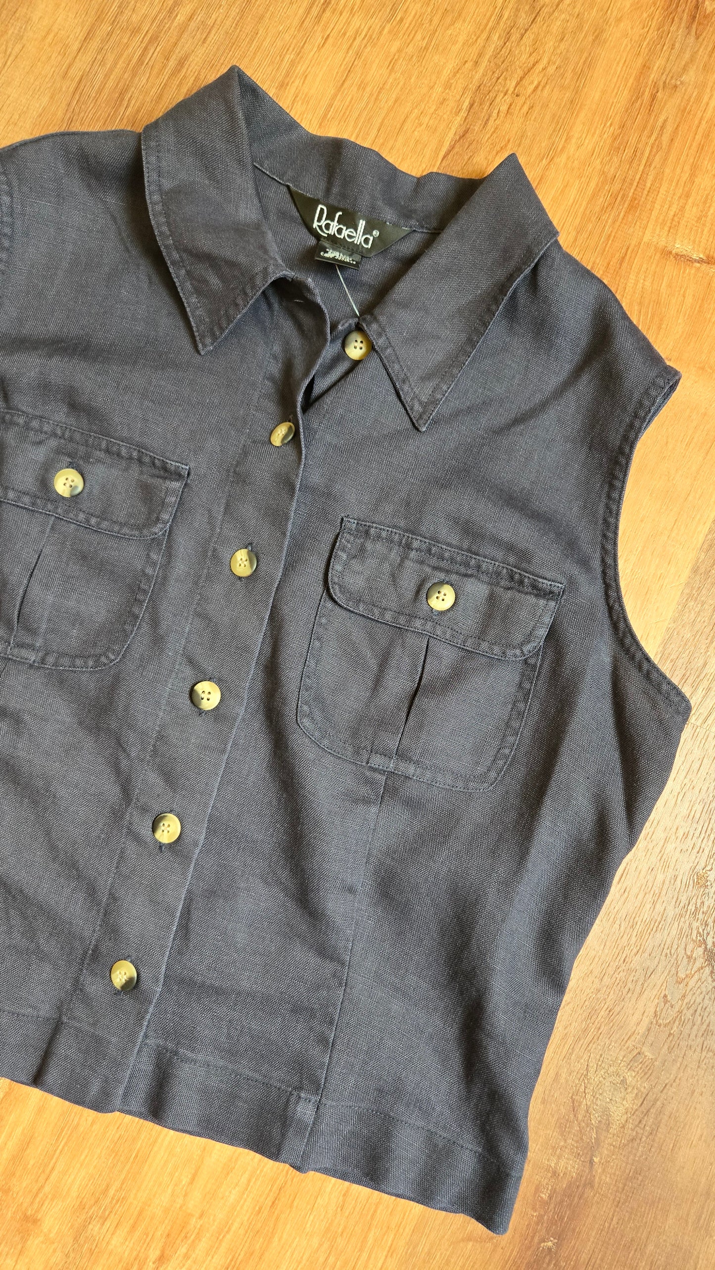Rafaella navy linen sleeveless shirt