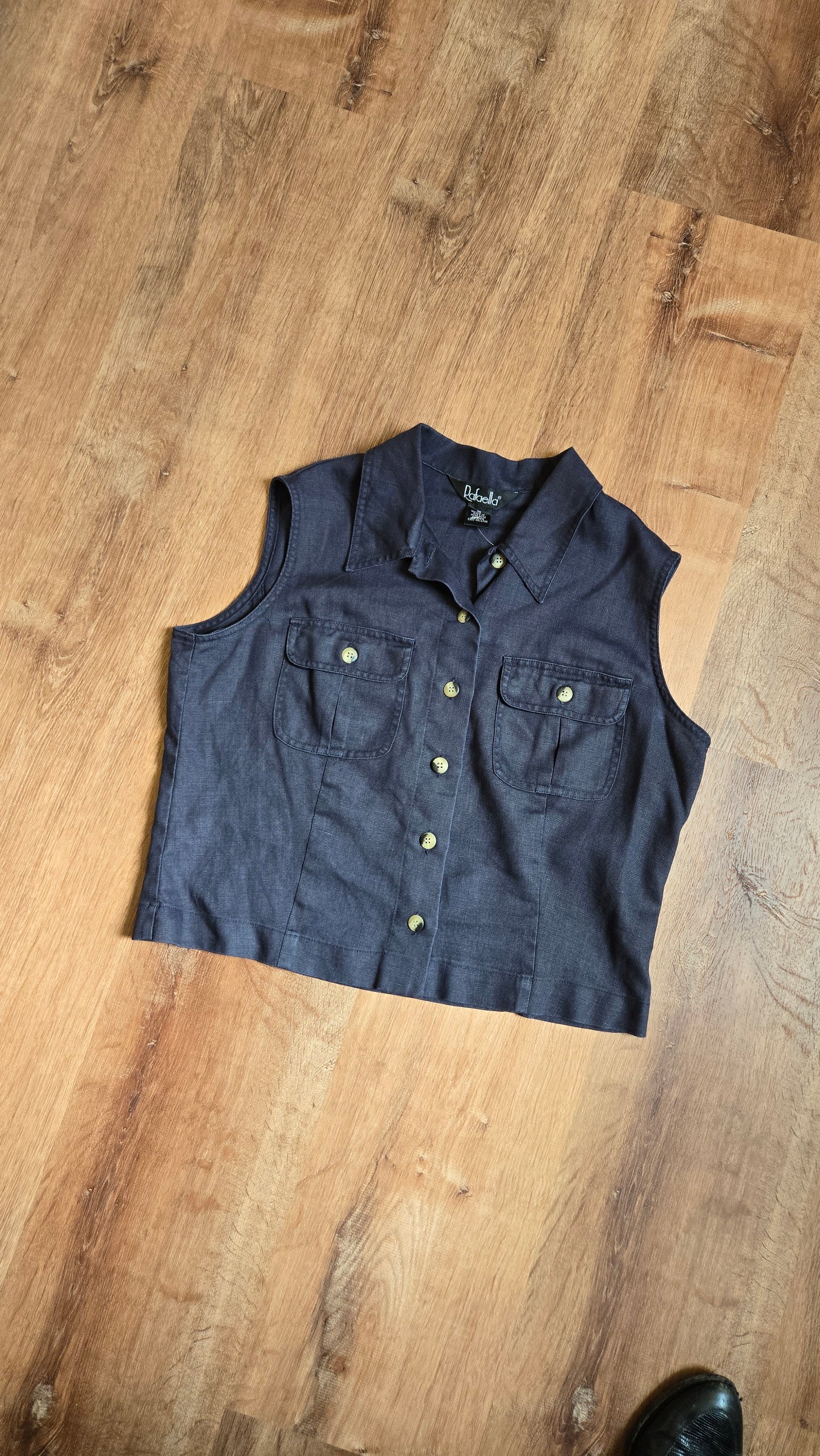 Rafaella navy linen sleeveless shirt