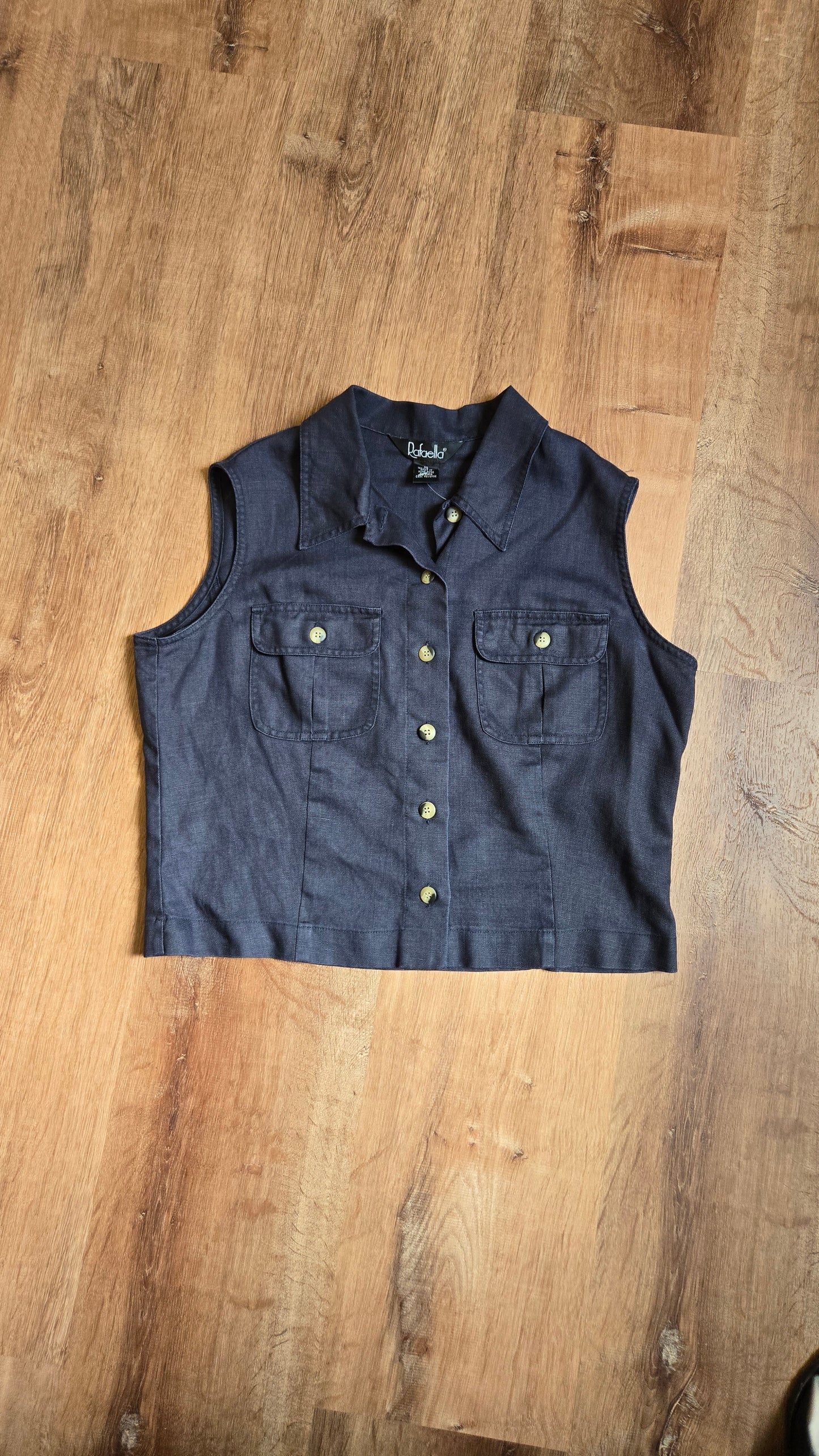 Rafaella navy linen sleeveless shirt
