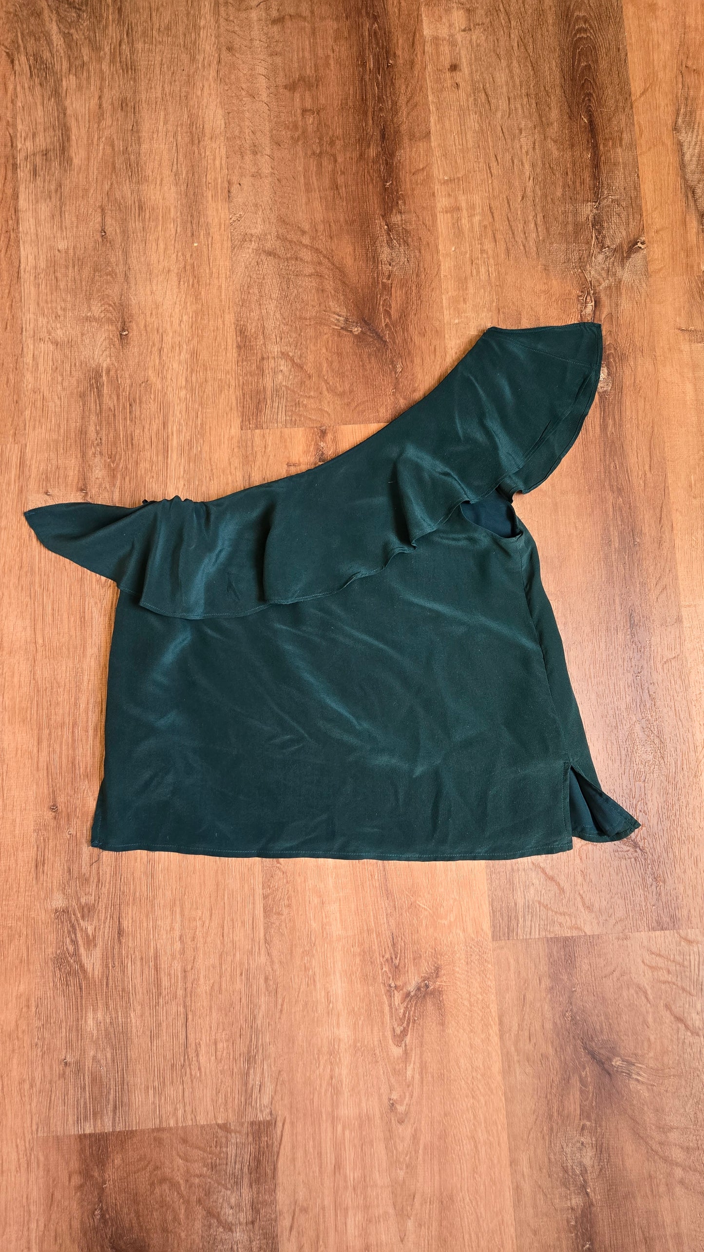 Forest green silk one shoulder top