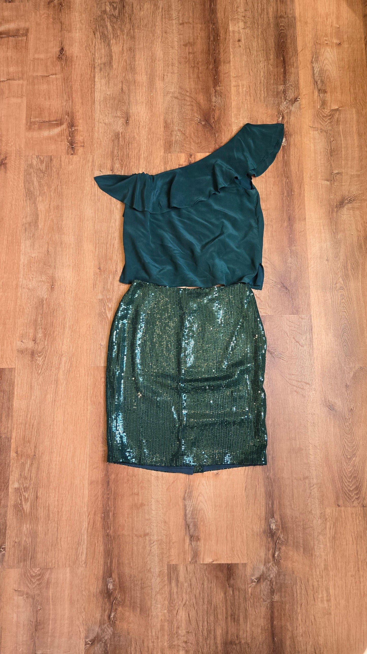 Forest green silk one shoulder top