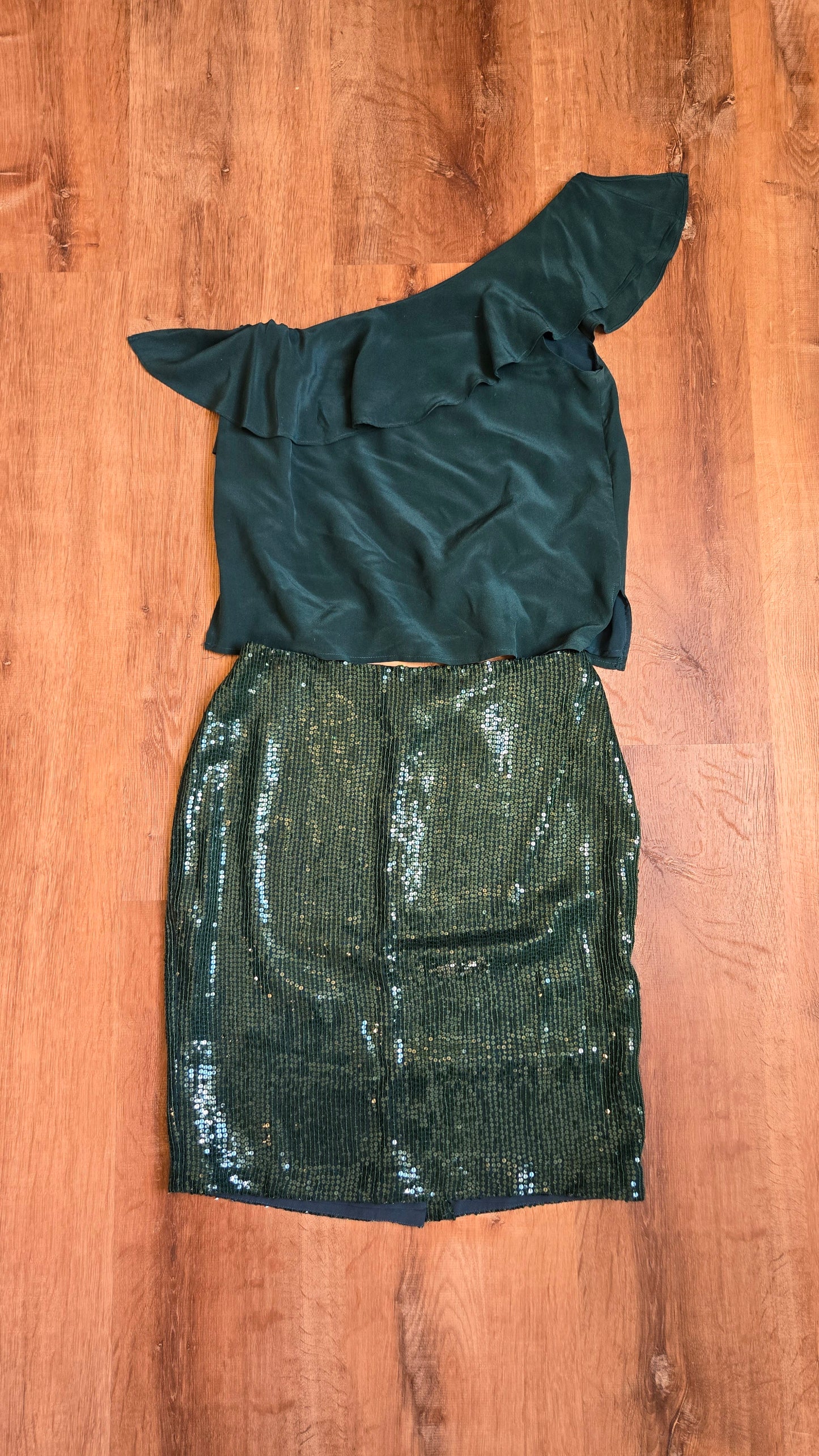 Forest green silk one shoulder top