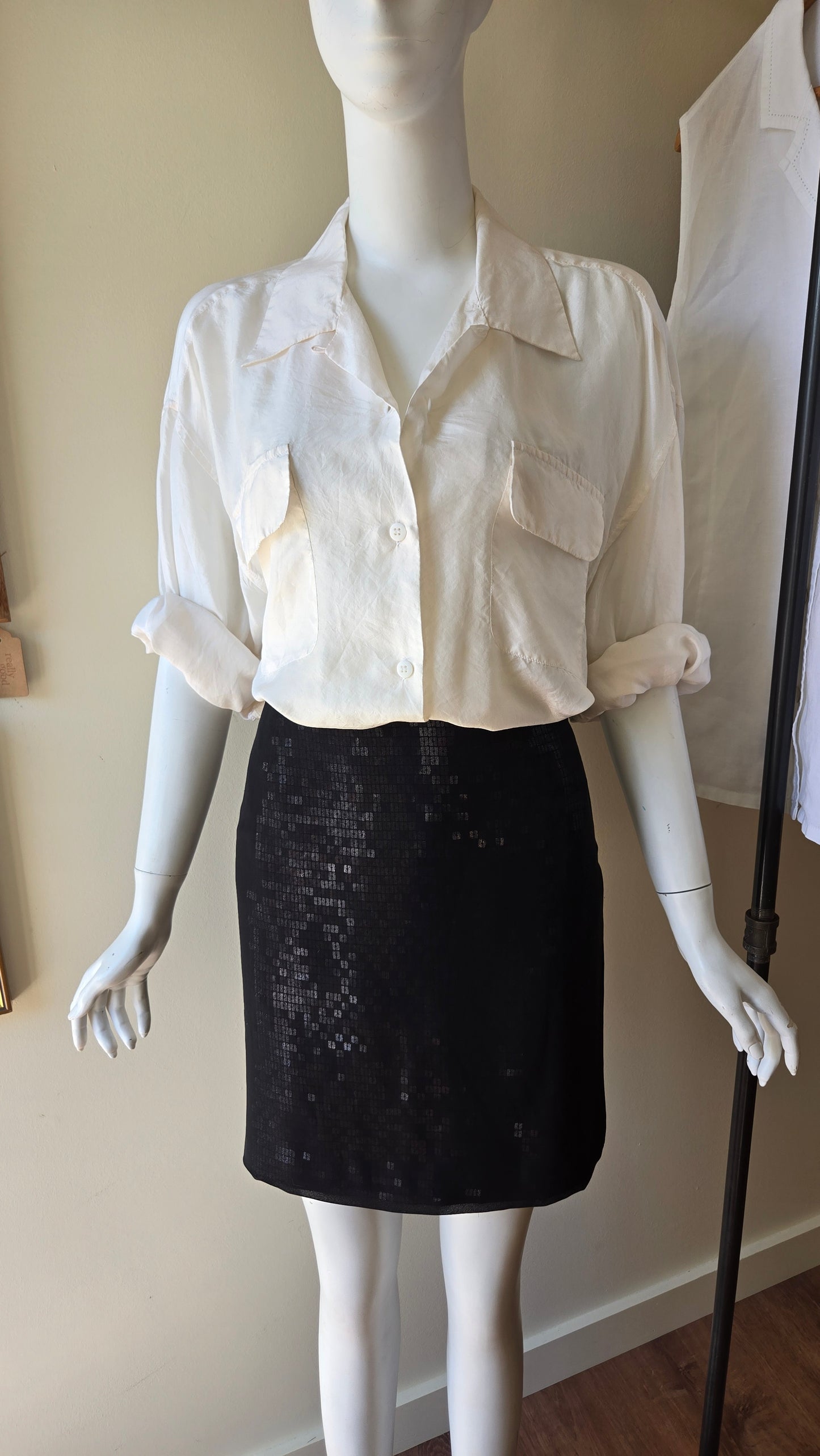 Ann Taylor black chiffon sequin miniskirt