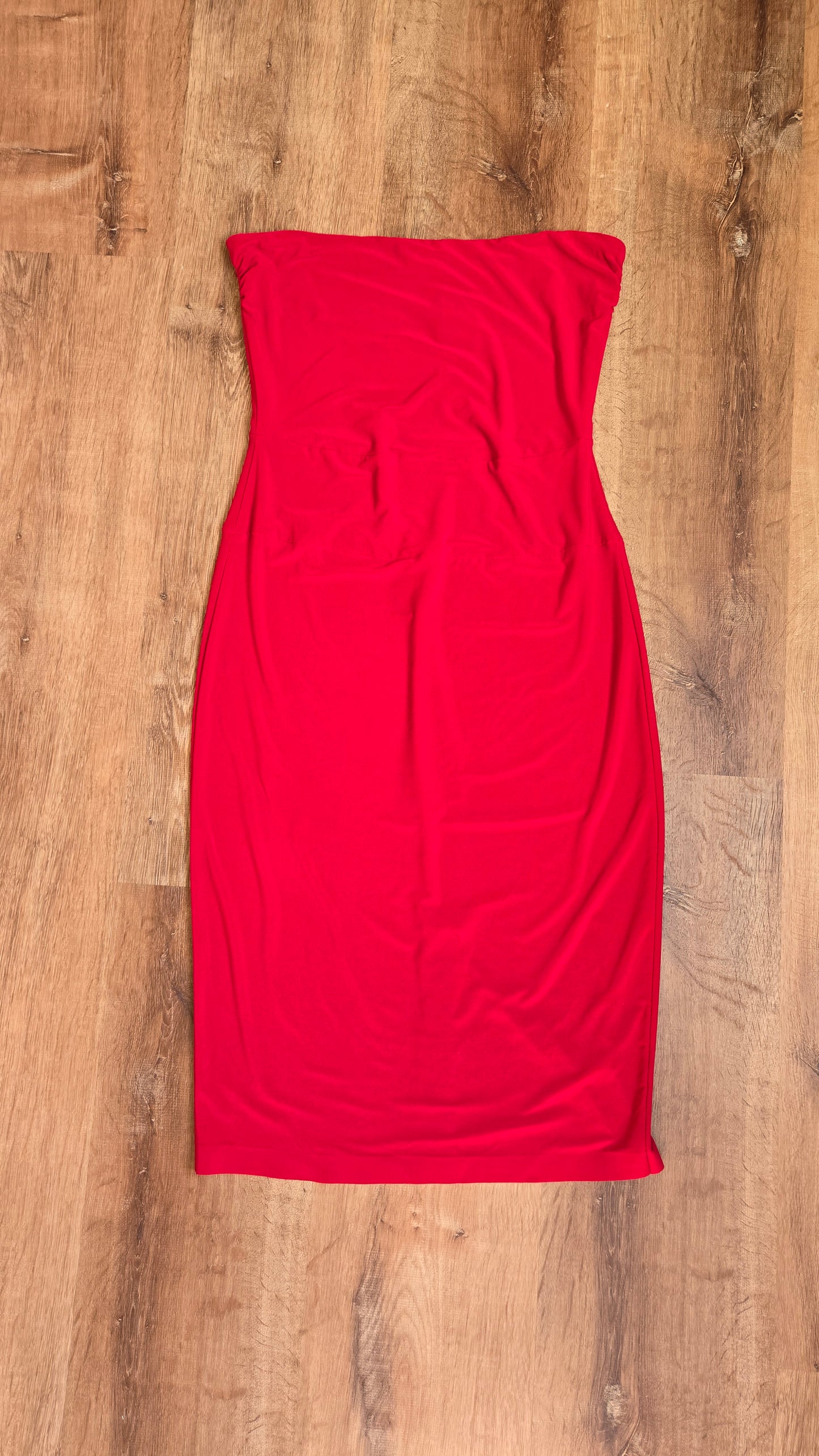 Norma Kamali red strapless tube dress