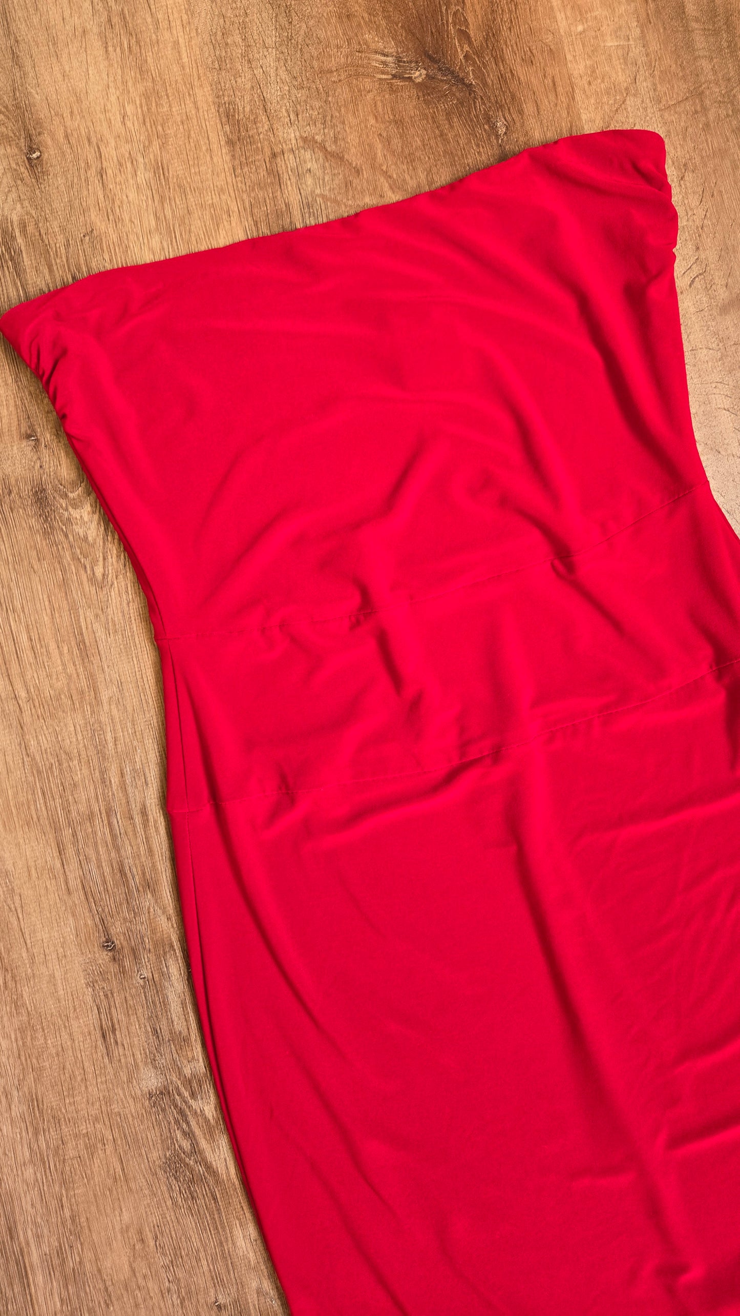 Norma Kamali red strapless tube dress