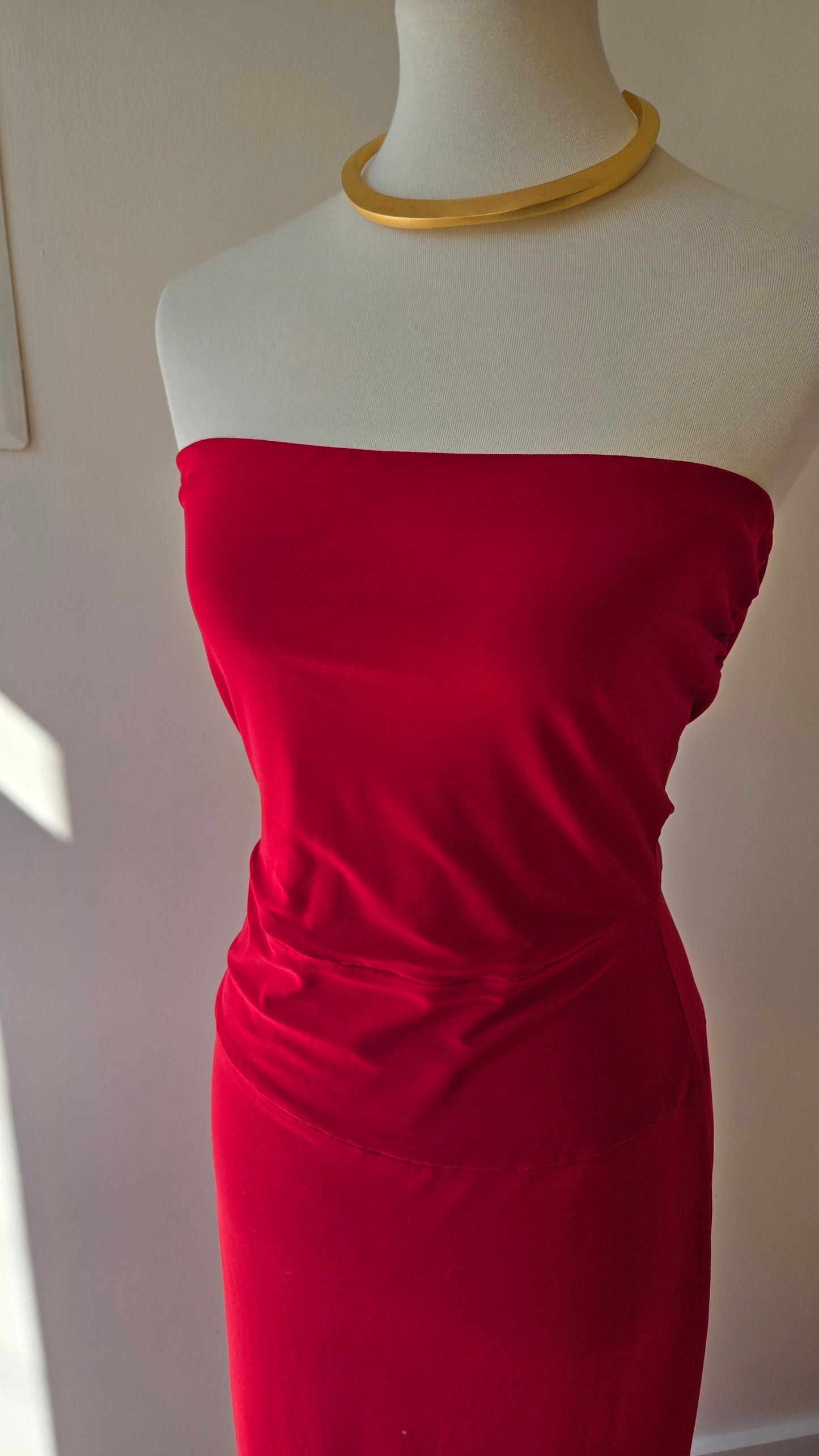 Norma Kamali red strapless tube dress
