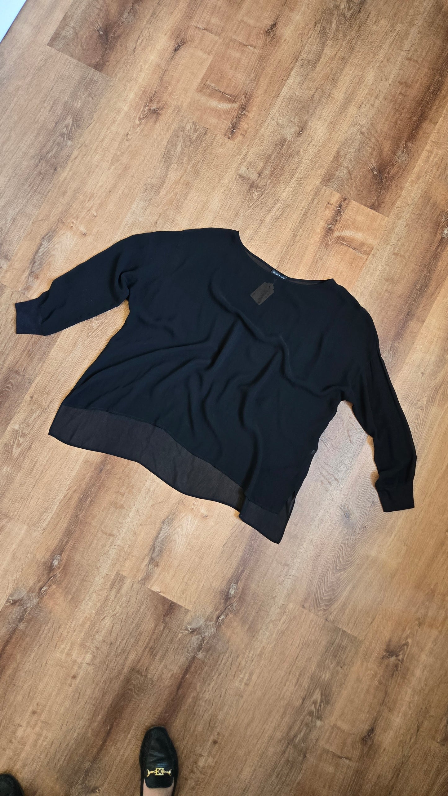 Eileen Fisher sheer black silk top
