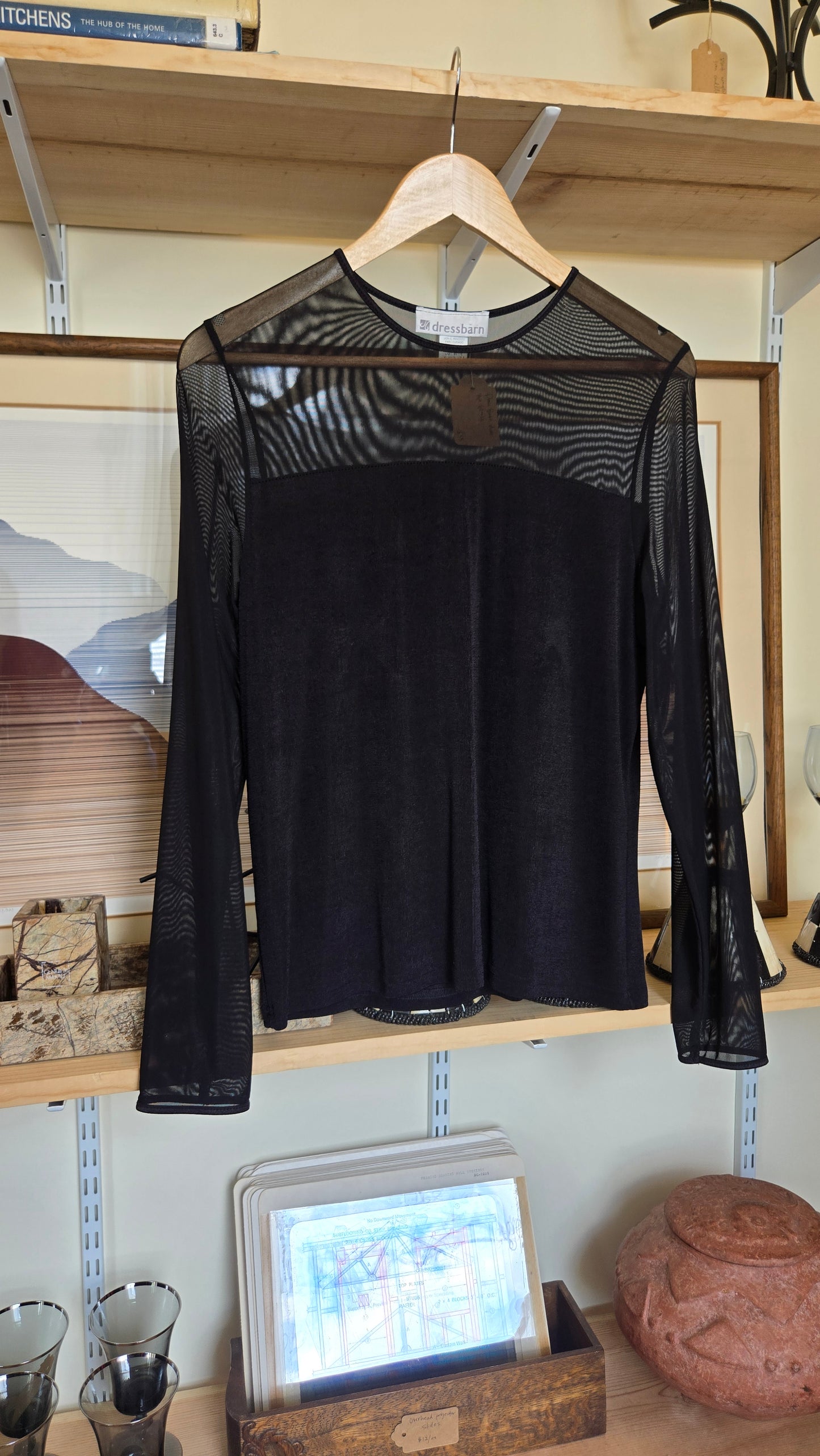 Black sheer-top stretch shirt