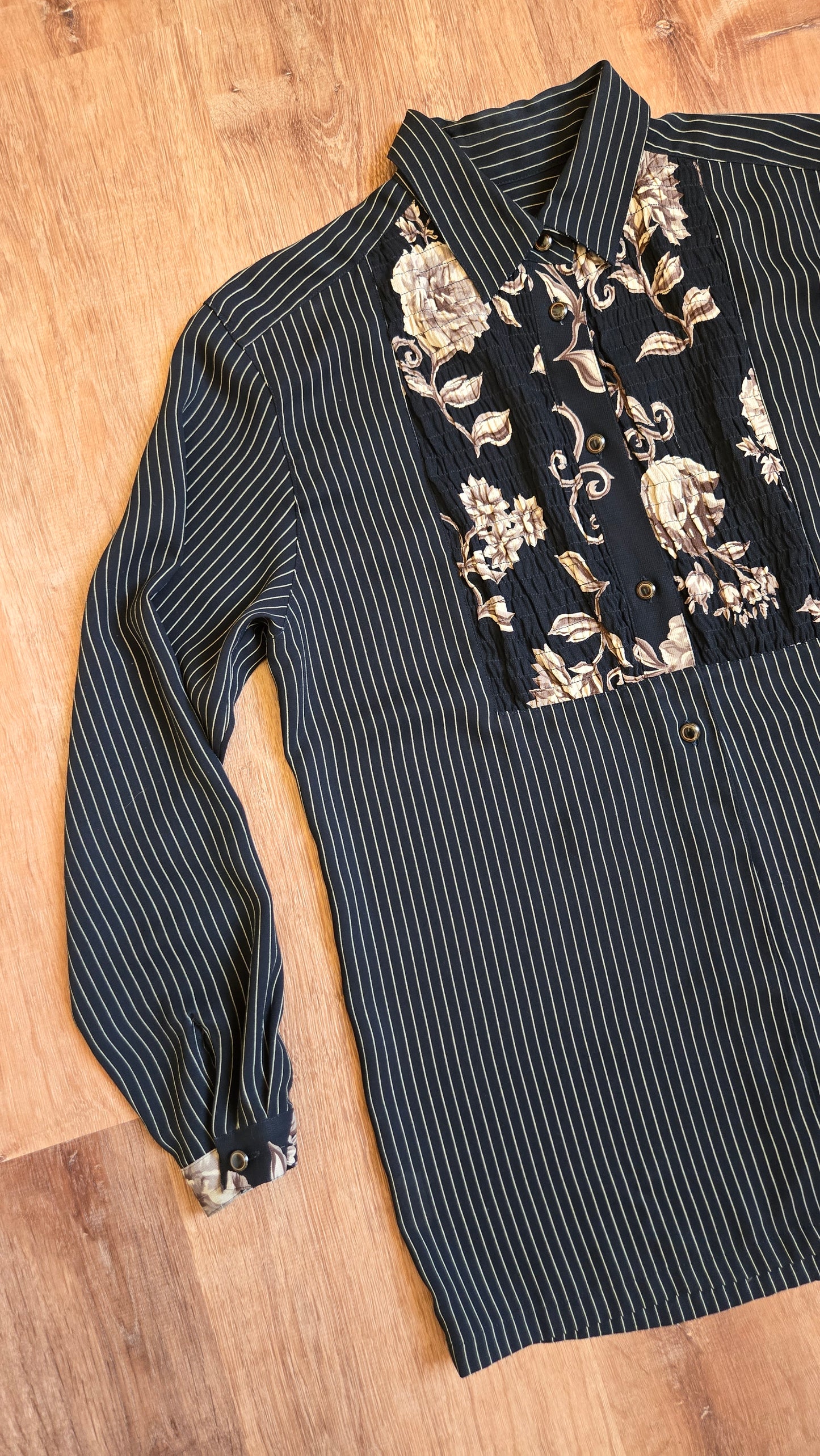 Lizsport striped & floral tuxedo shirt