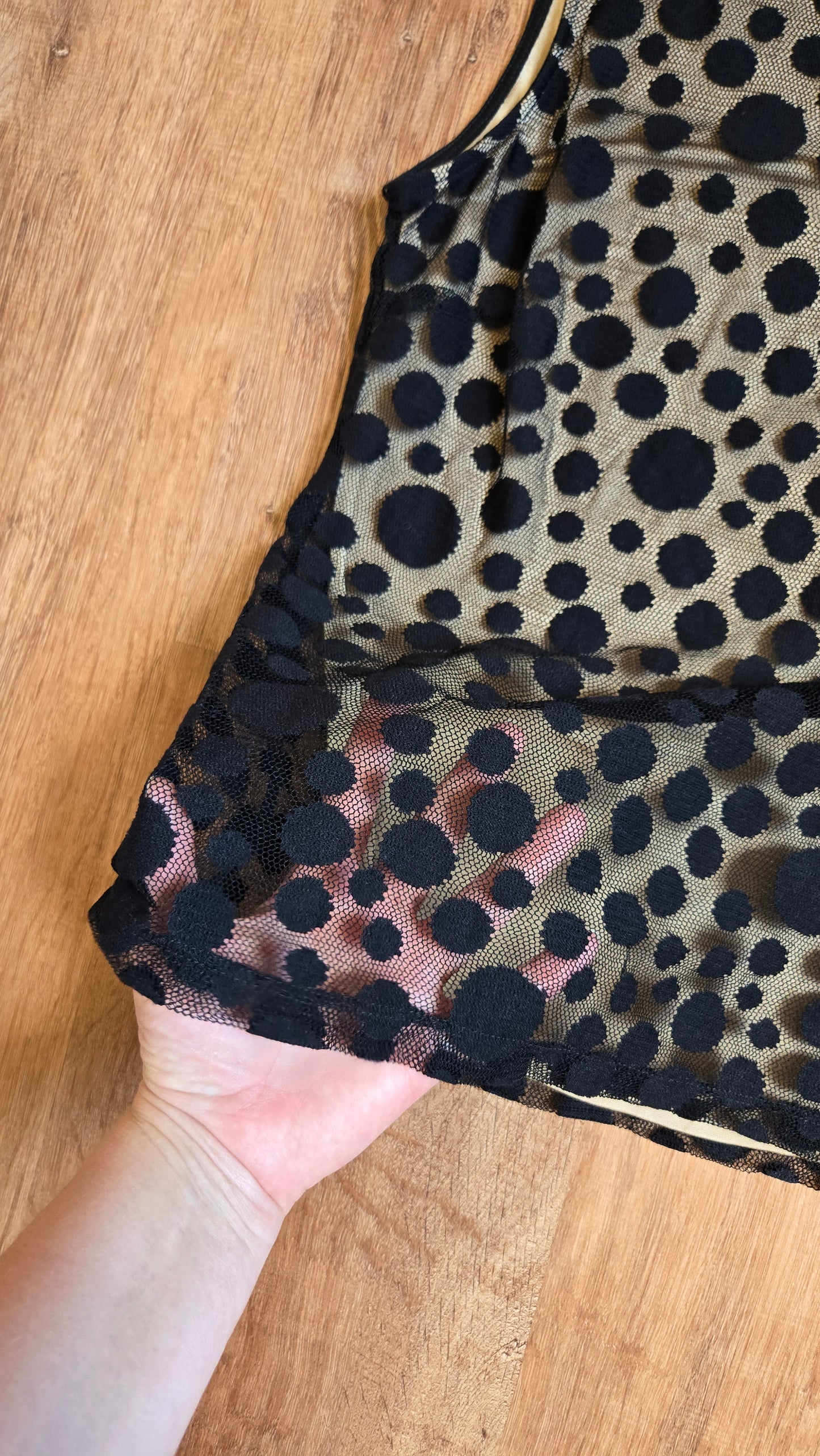 Preston & York black net polka dot top