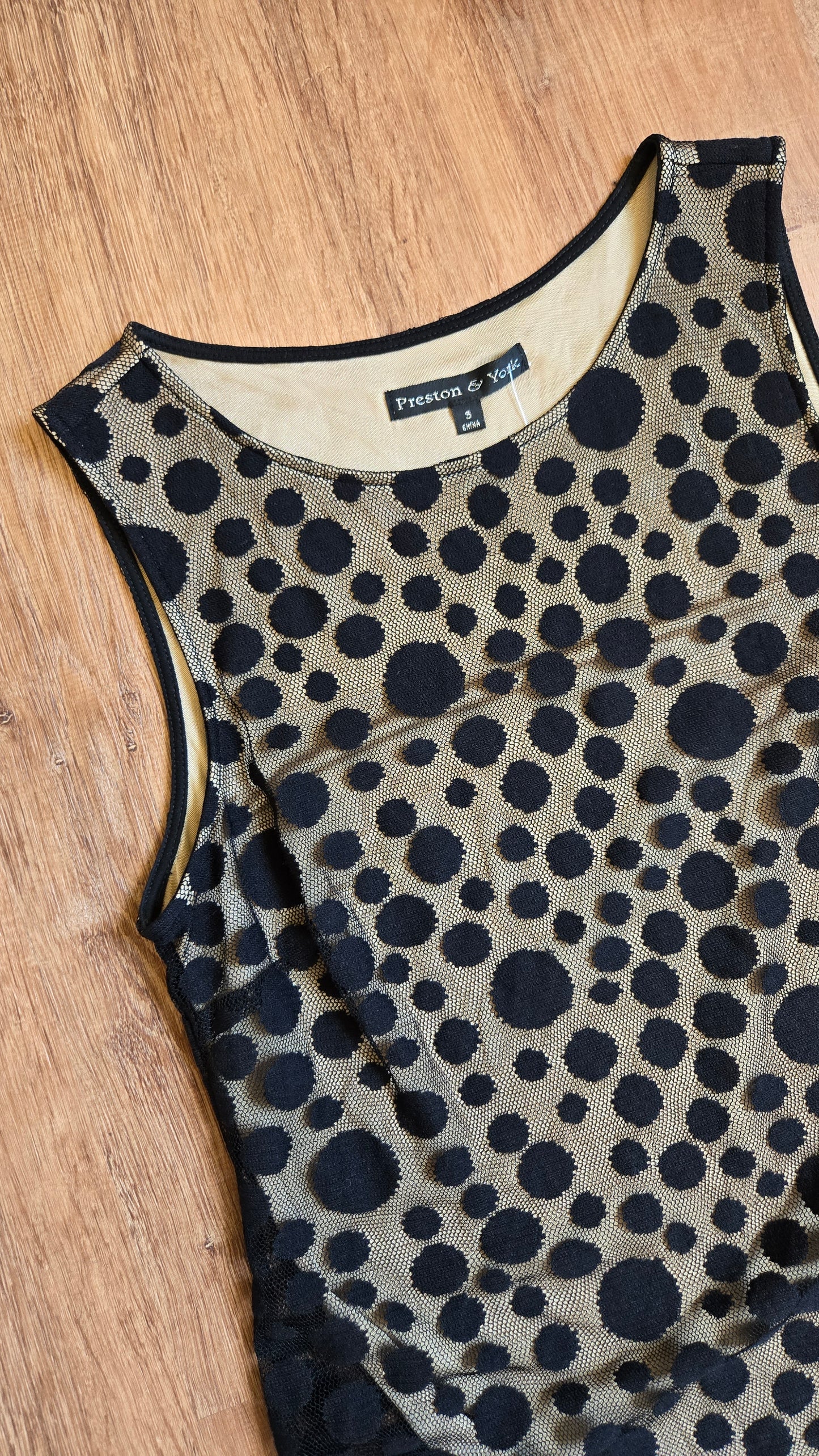 Preston & York black net polka dot top