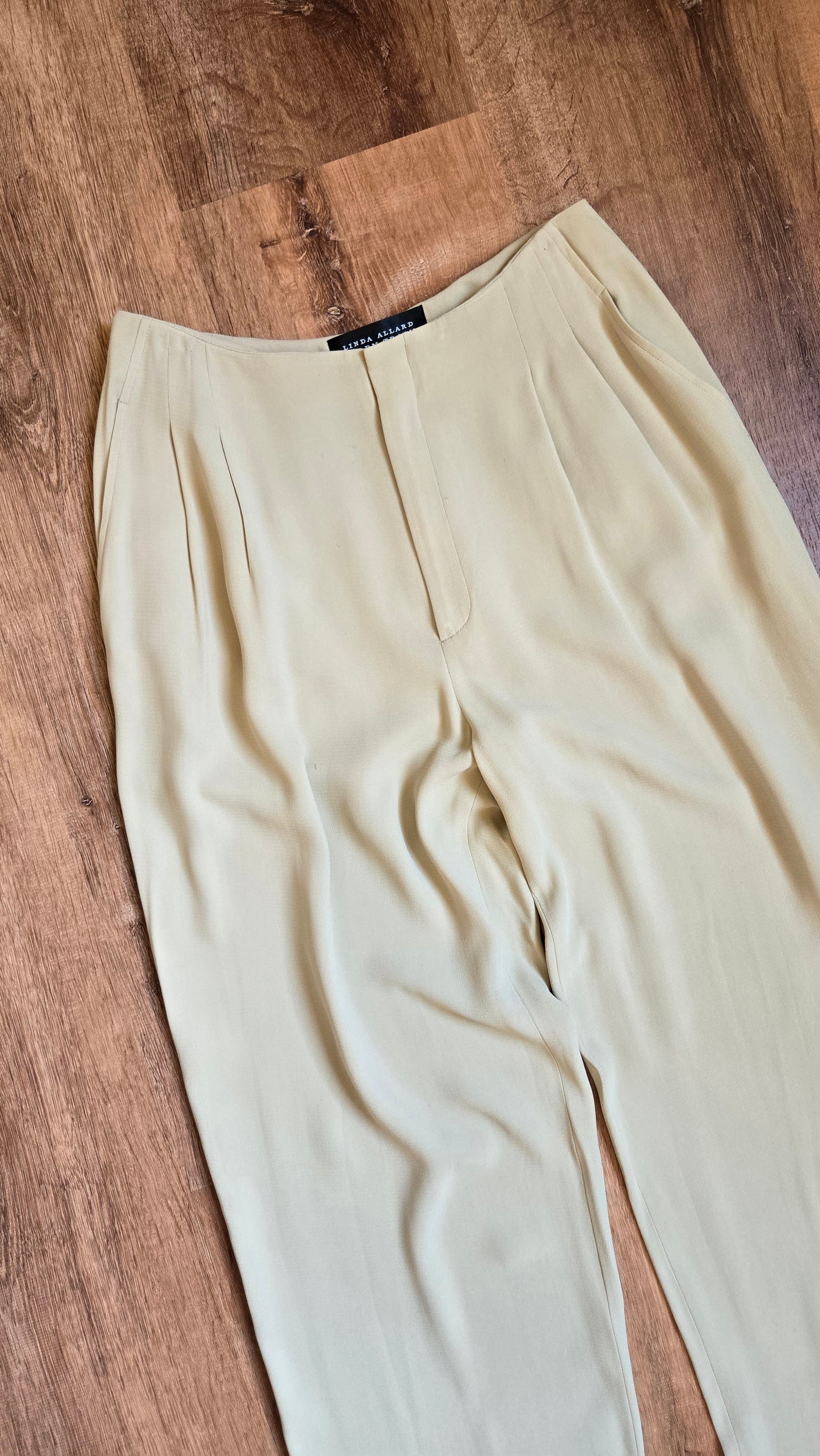 Ellen Tracy beige silk wide leg pants