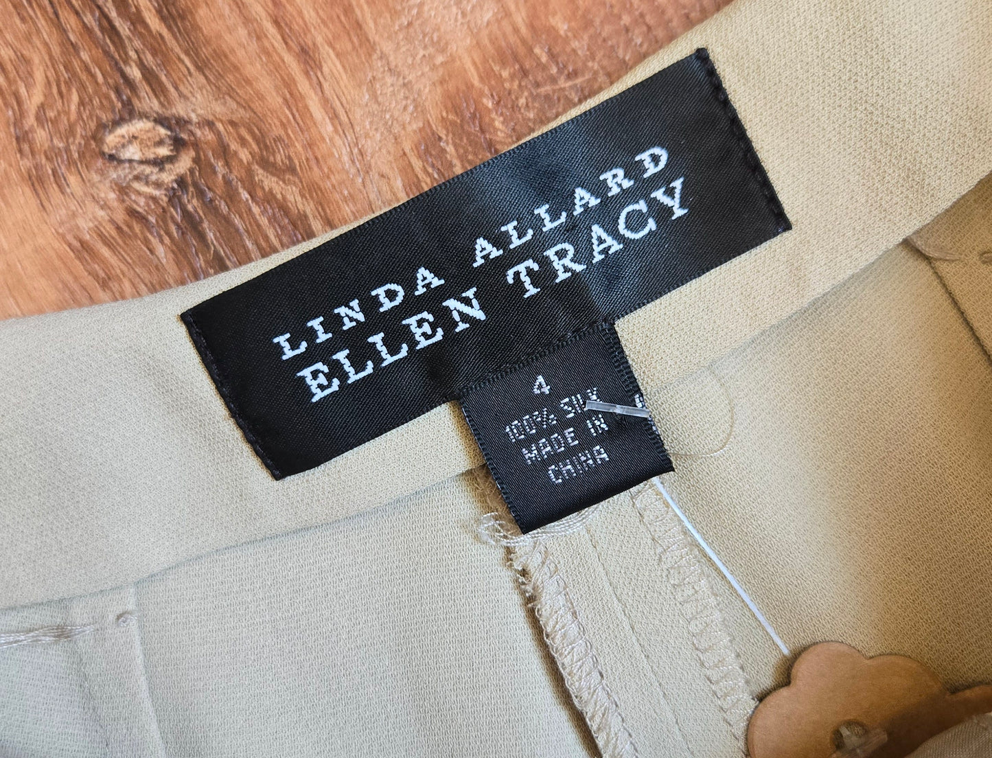 Ellen Tracy beige silk wide leg pants