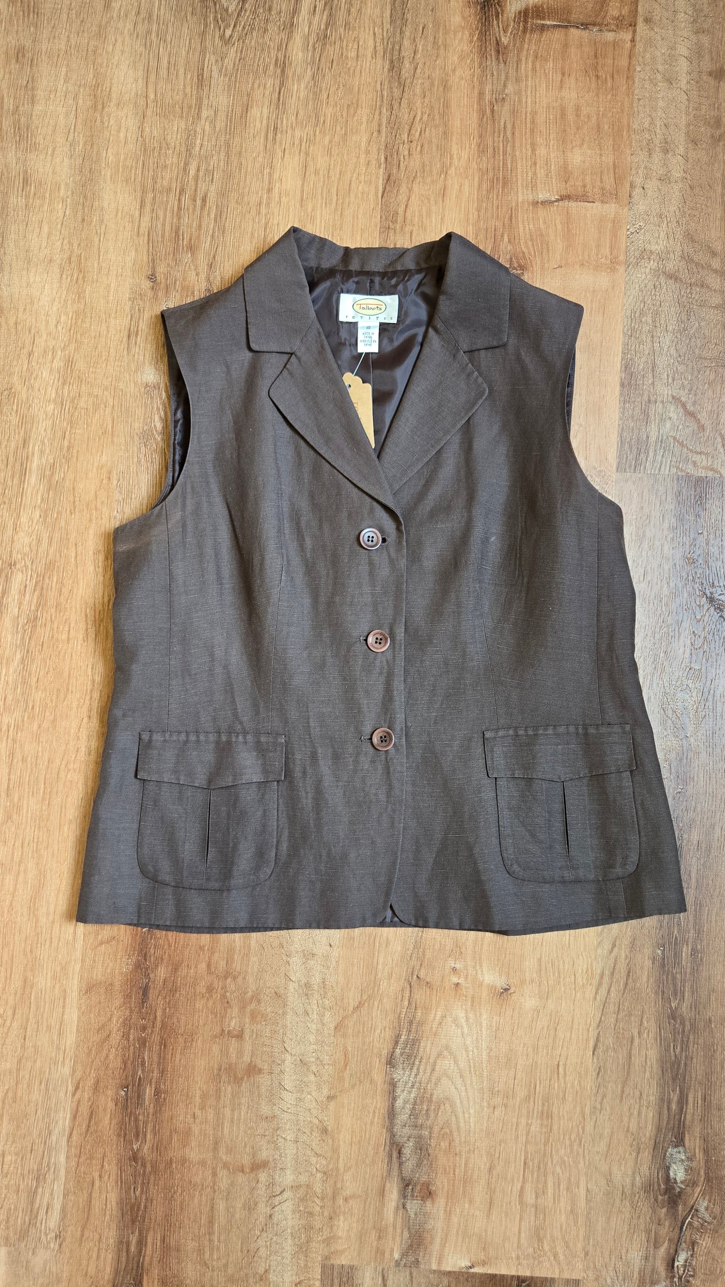 Talbots brown silk/linen vest