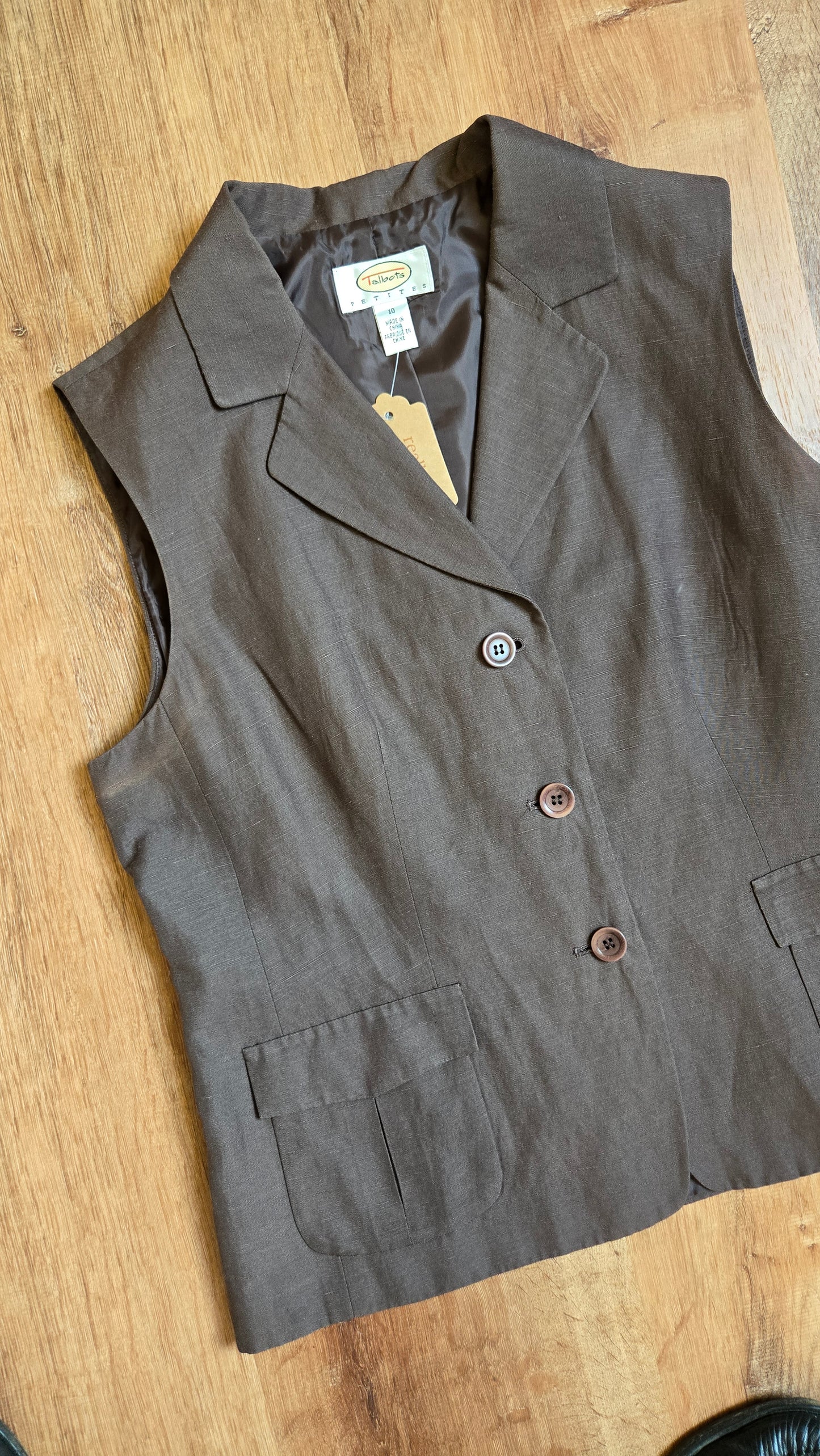 Talbots brown silk/linen vest