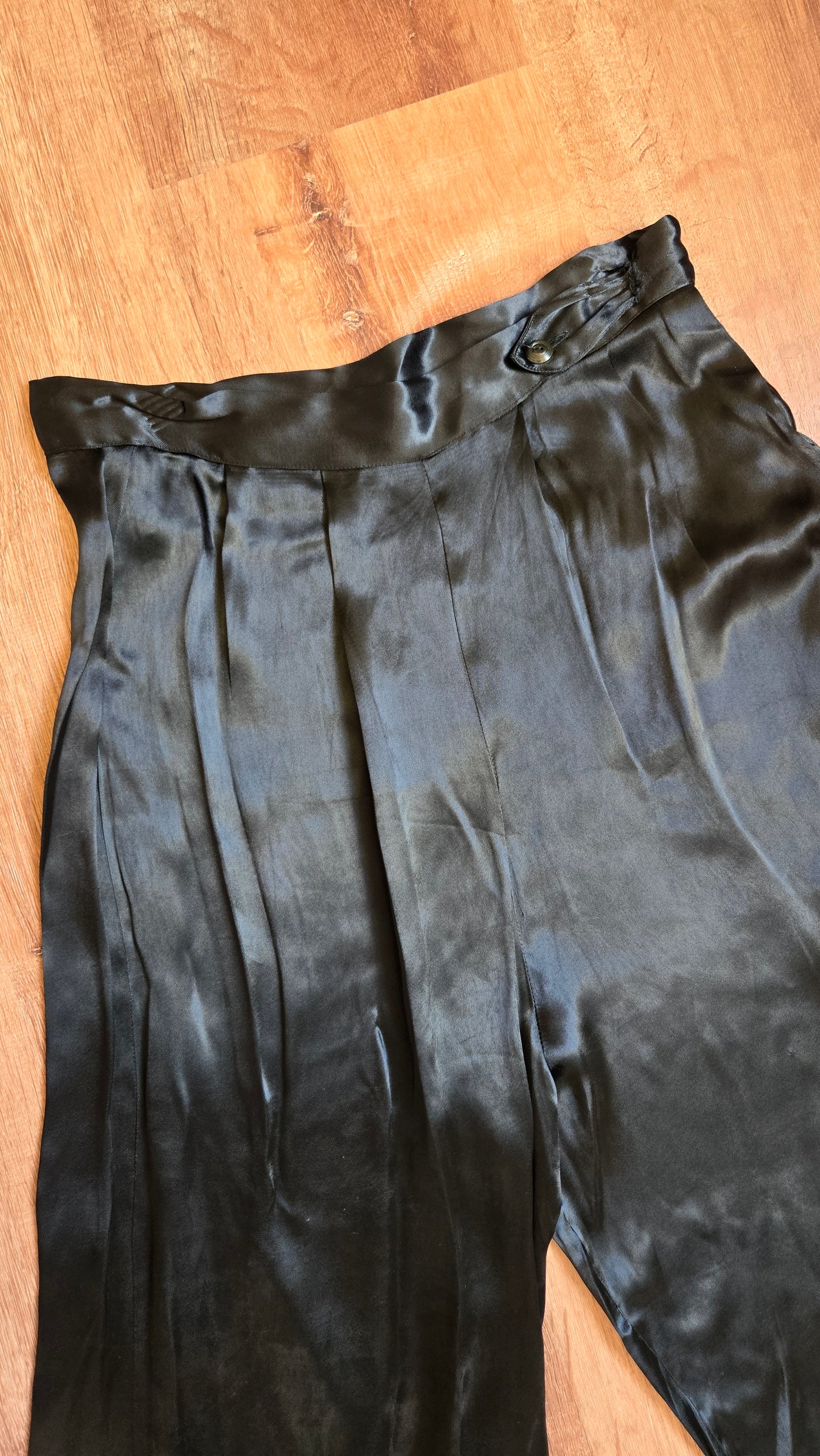 1930s black rayon satin wide leg pants