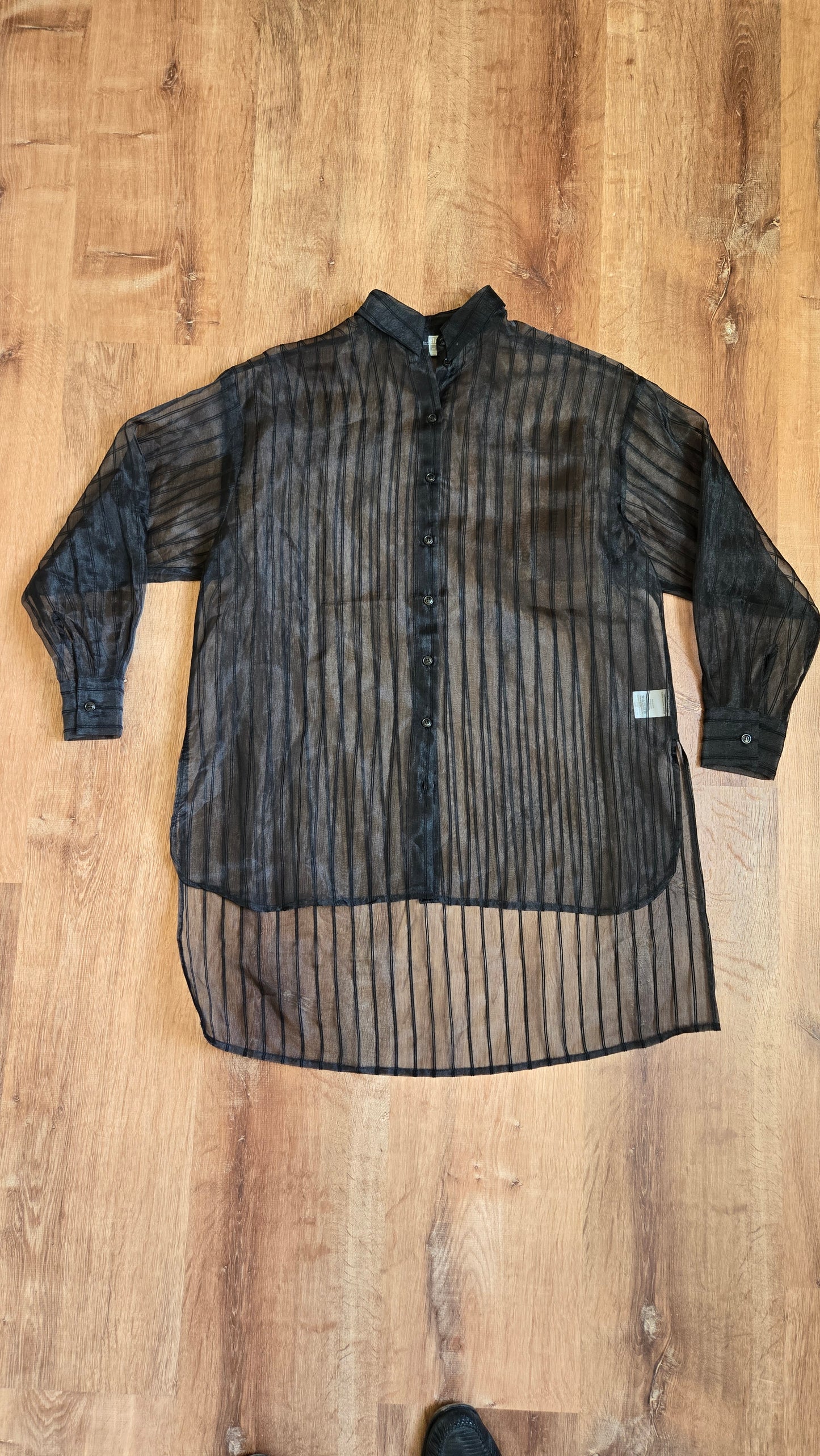 Black oversized sheer pinstripe blouse
