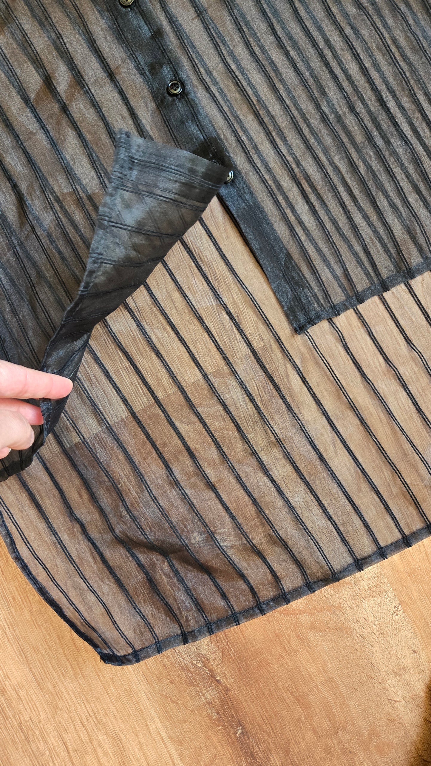Black oversized sheer pinstripe blouse