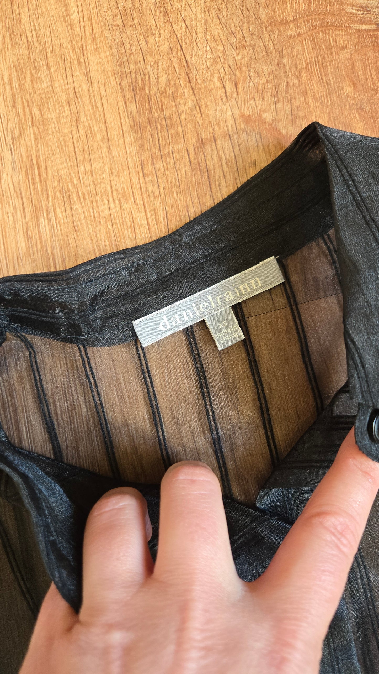 Black oversized sheer pinstripe blouse