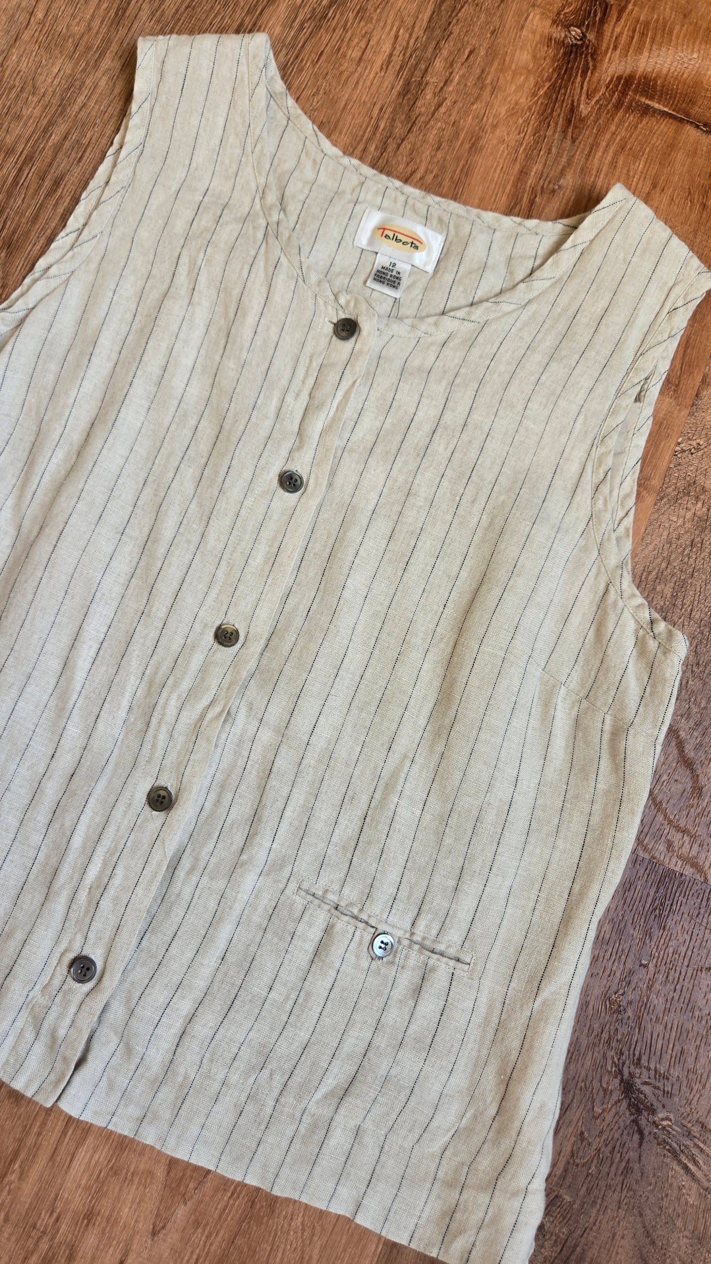 Talbots oatmeal line pinstripe top