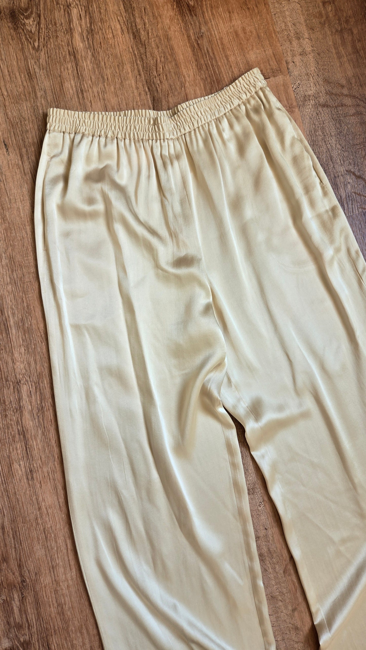 Cream silk charmeuse wide leg pants