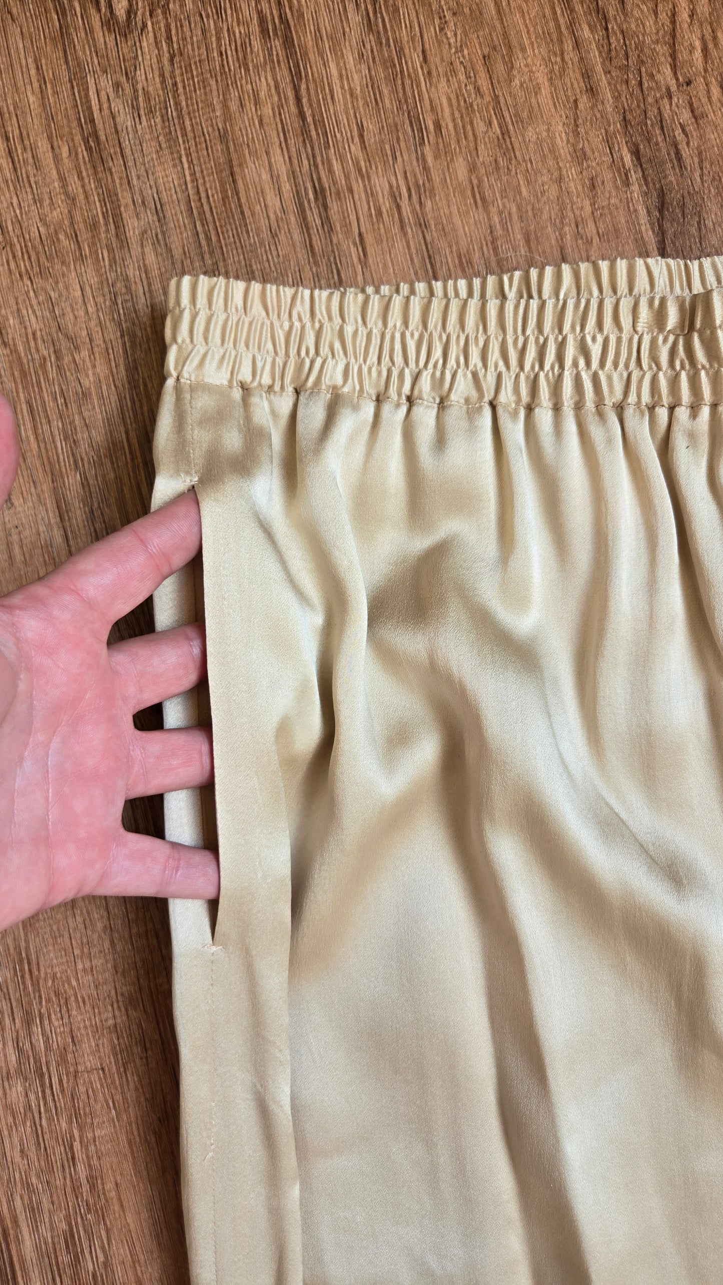 Cream silk charmeuse wide leg pants
