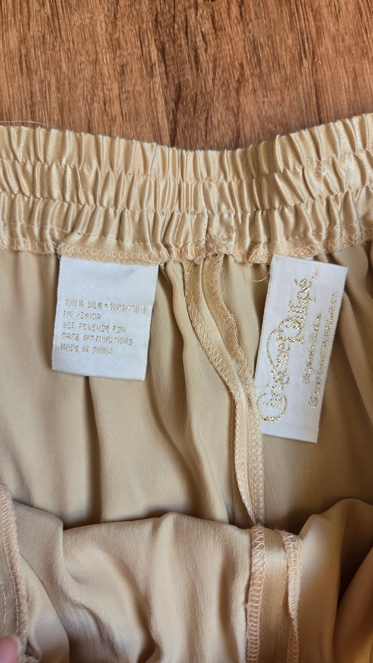 Cream silk charmeuse wide leg pants