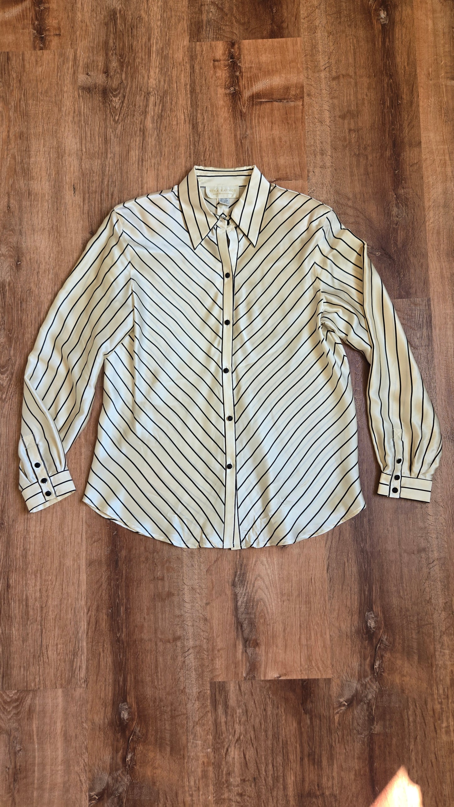 Cream & black pinstripe silk charmeuse blouse