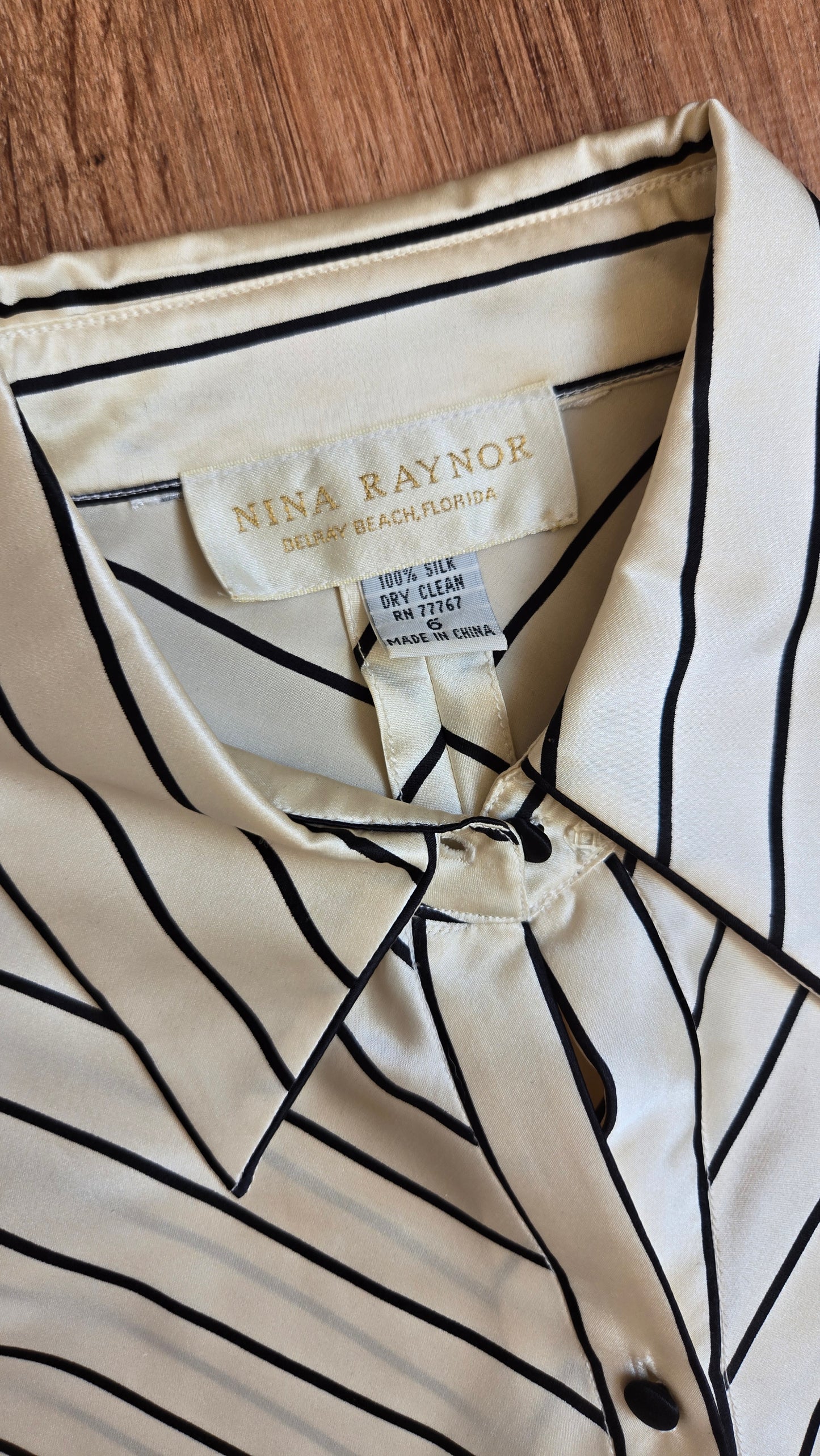 Cream & black pinstripe silk charmeuse blouse