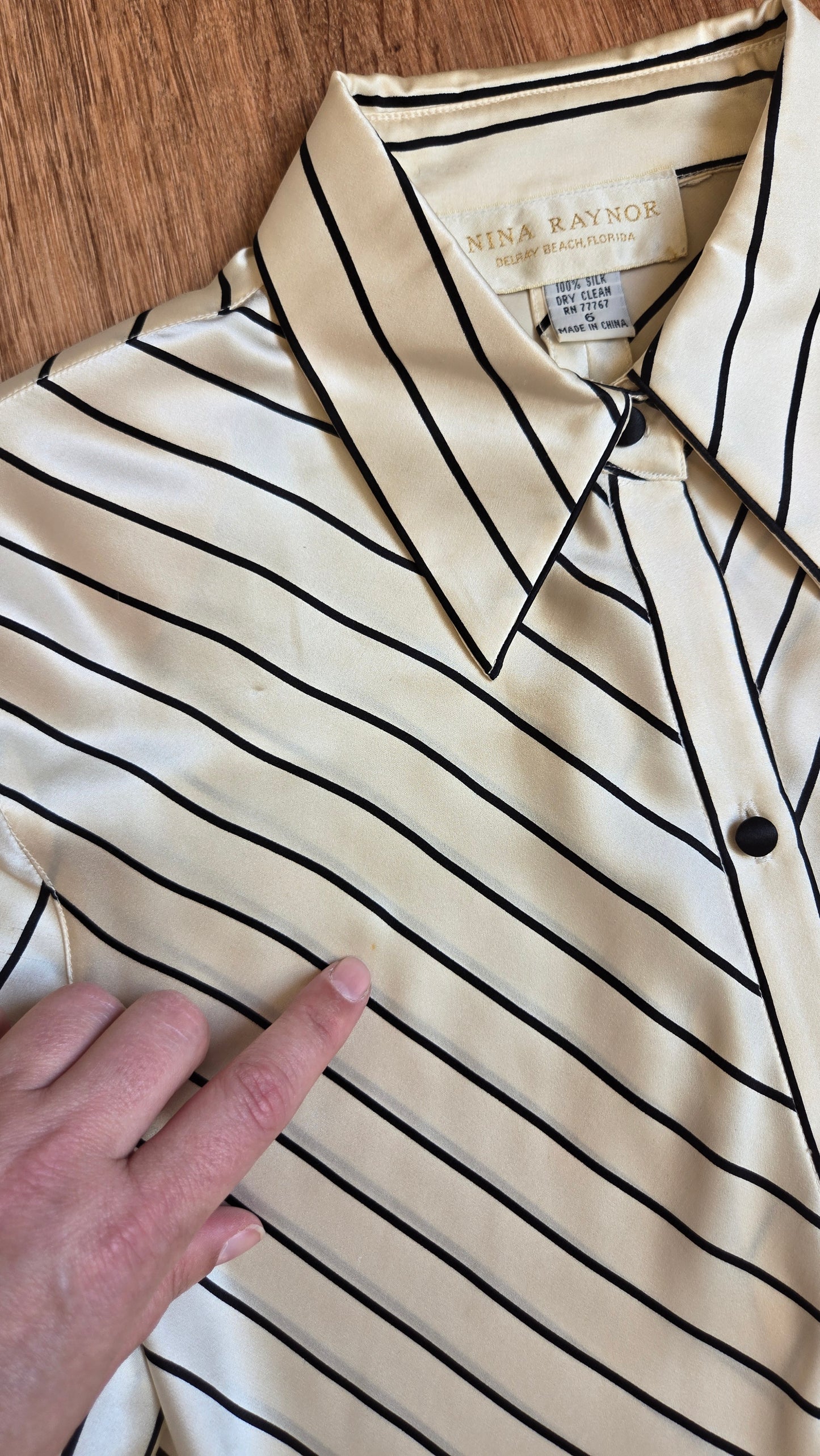 Cream & black pinstripe silk charmeuse blouse