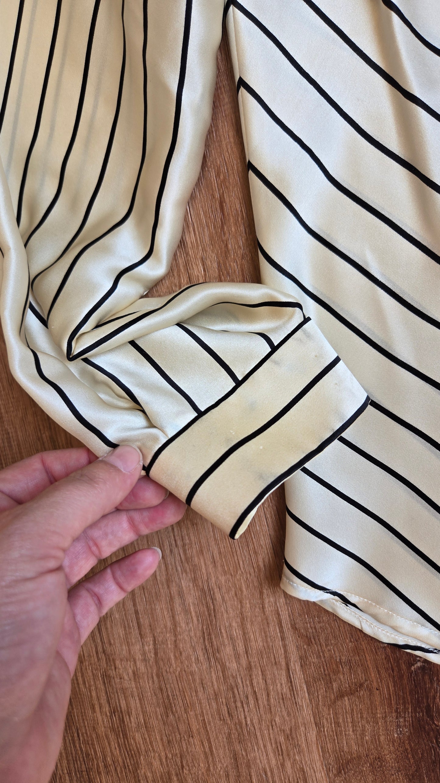 Cream & black pinstripe silk charmeuse blouse