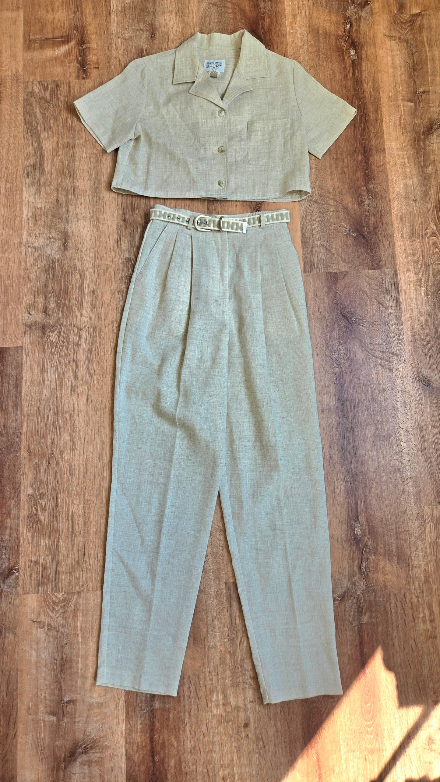 Oatmeal linen blend crop top & pant set