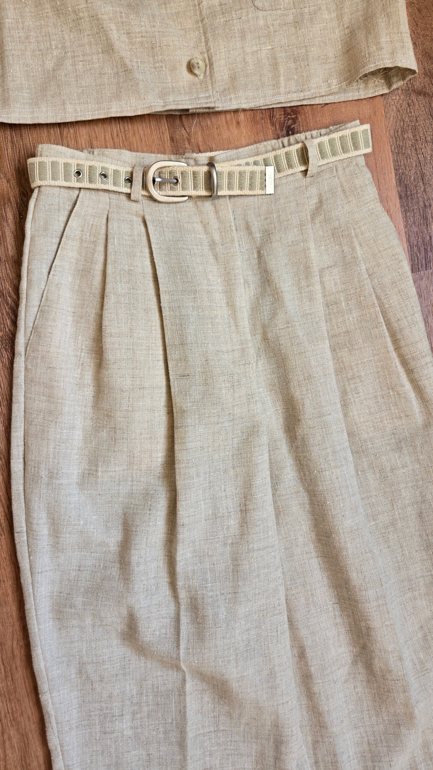 Oatmeal linen blend crop top & pant set