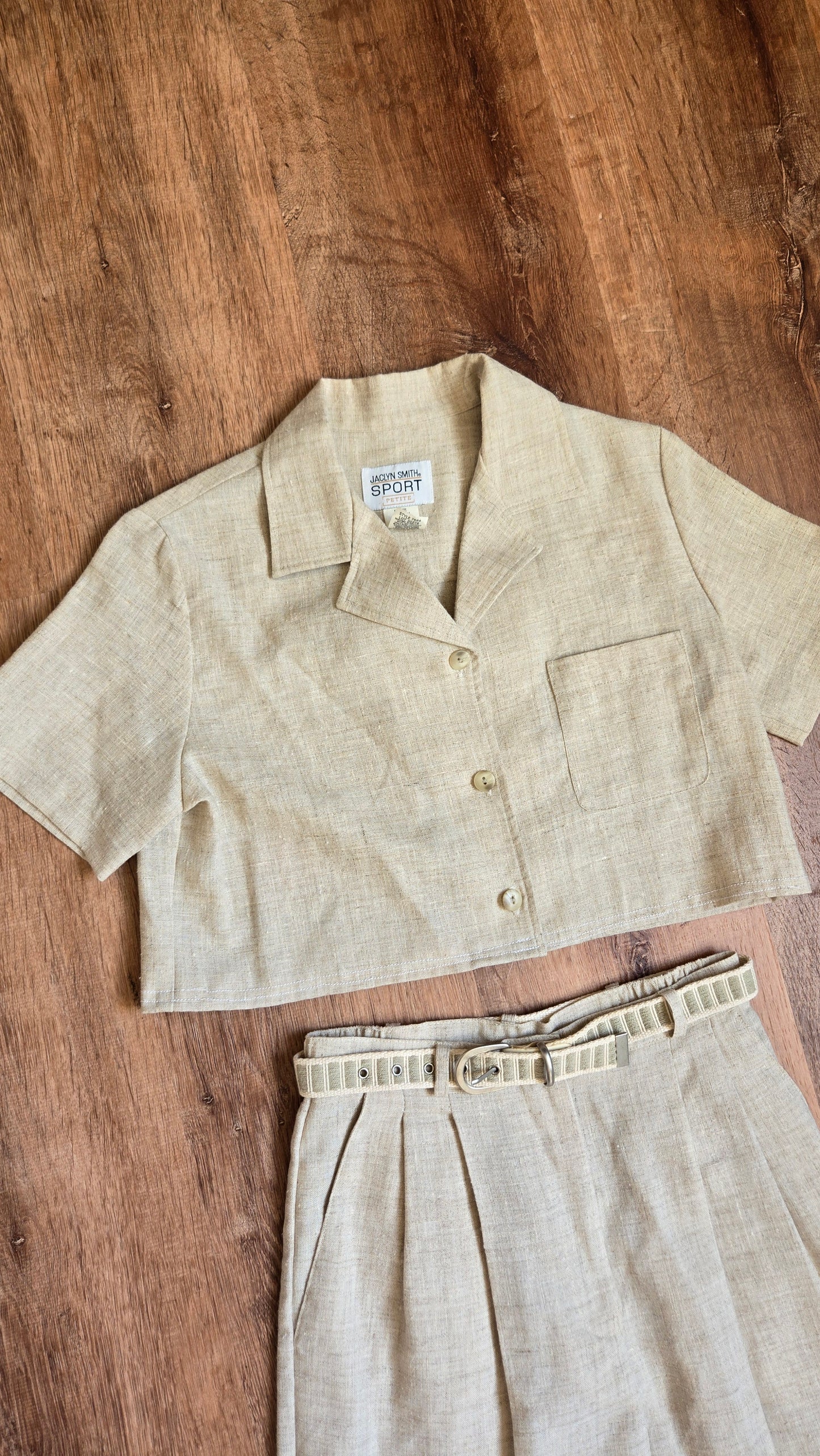 Oatmeal linen blend crop top & pant set