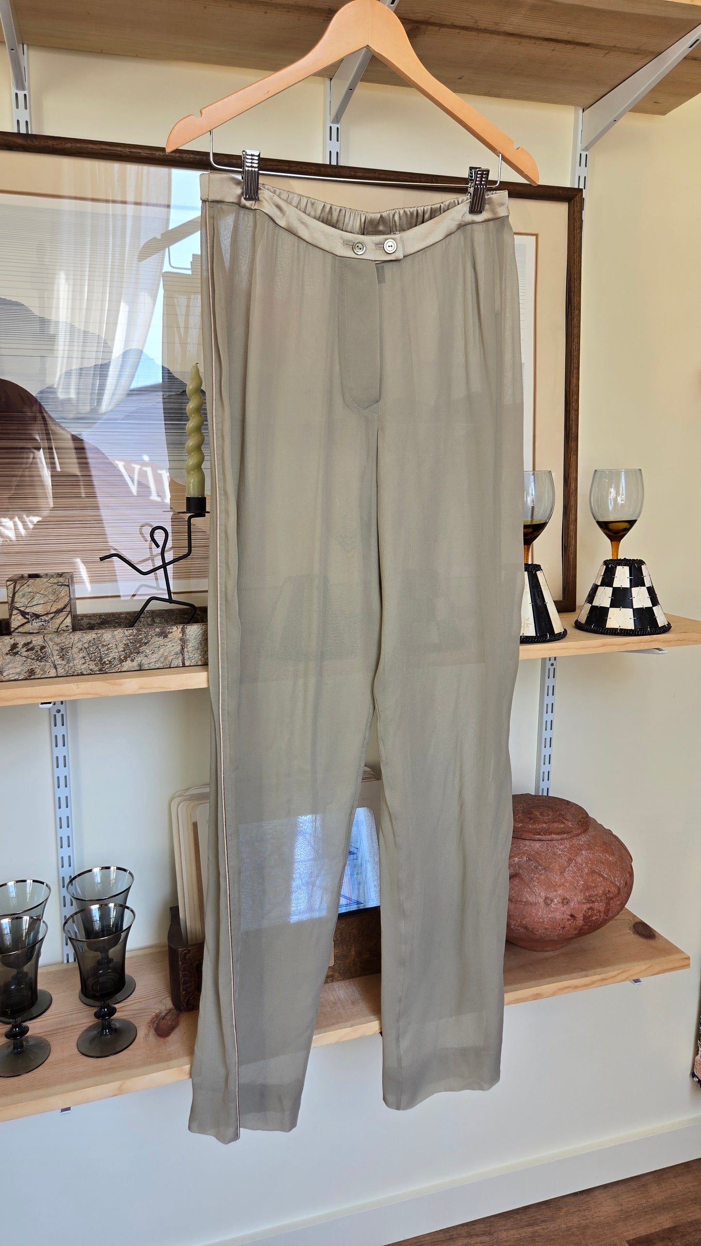 Donna Karan sheer silk taupe pants