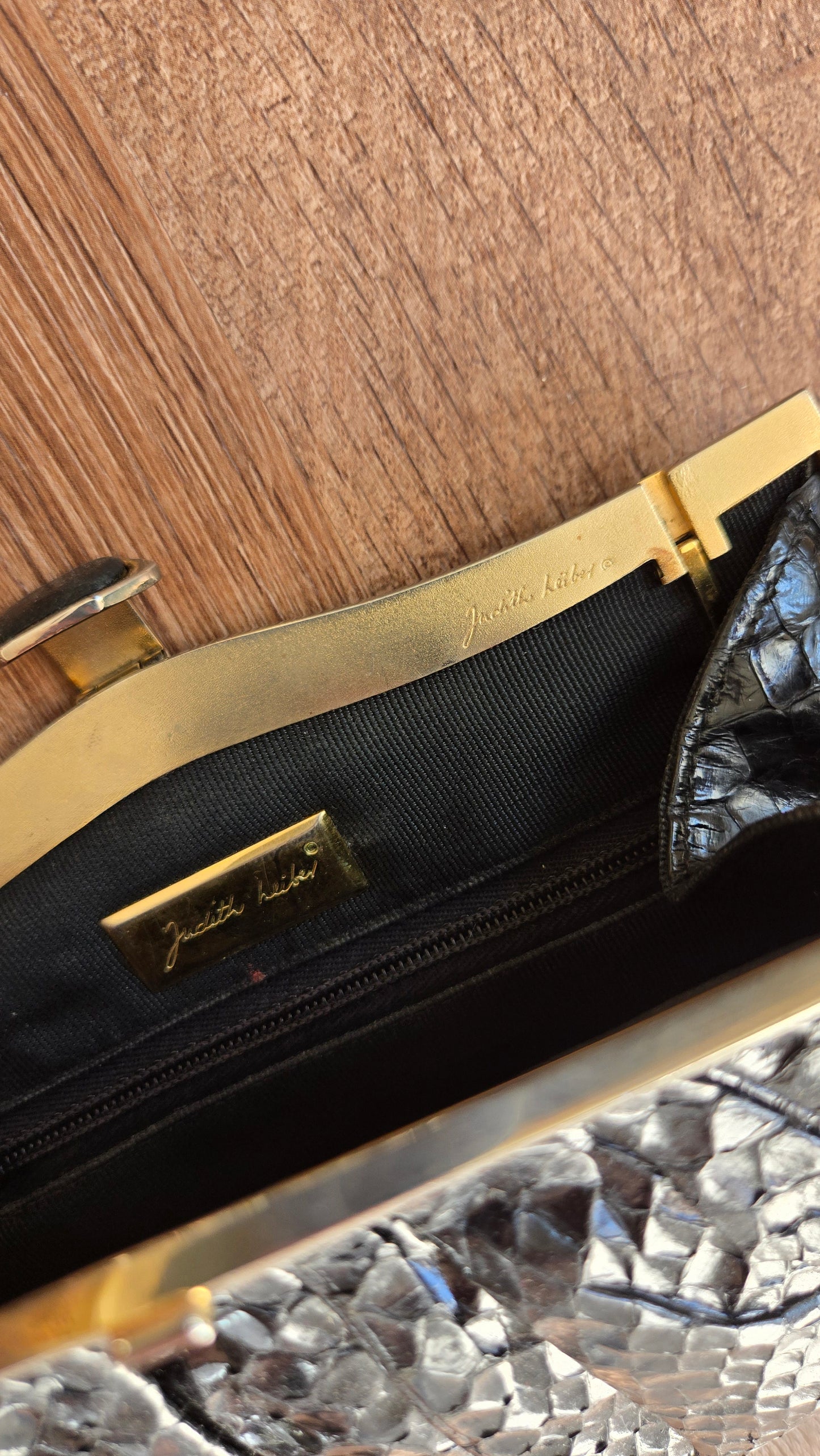 Judith Leiber black snake clutch