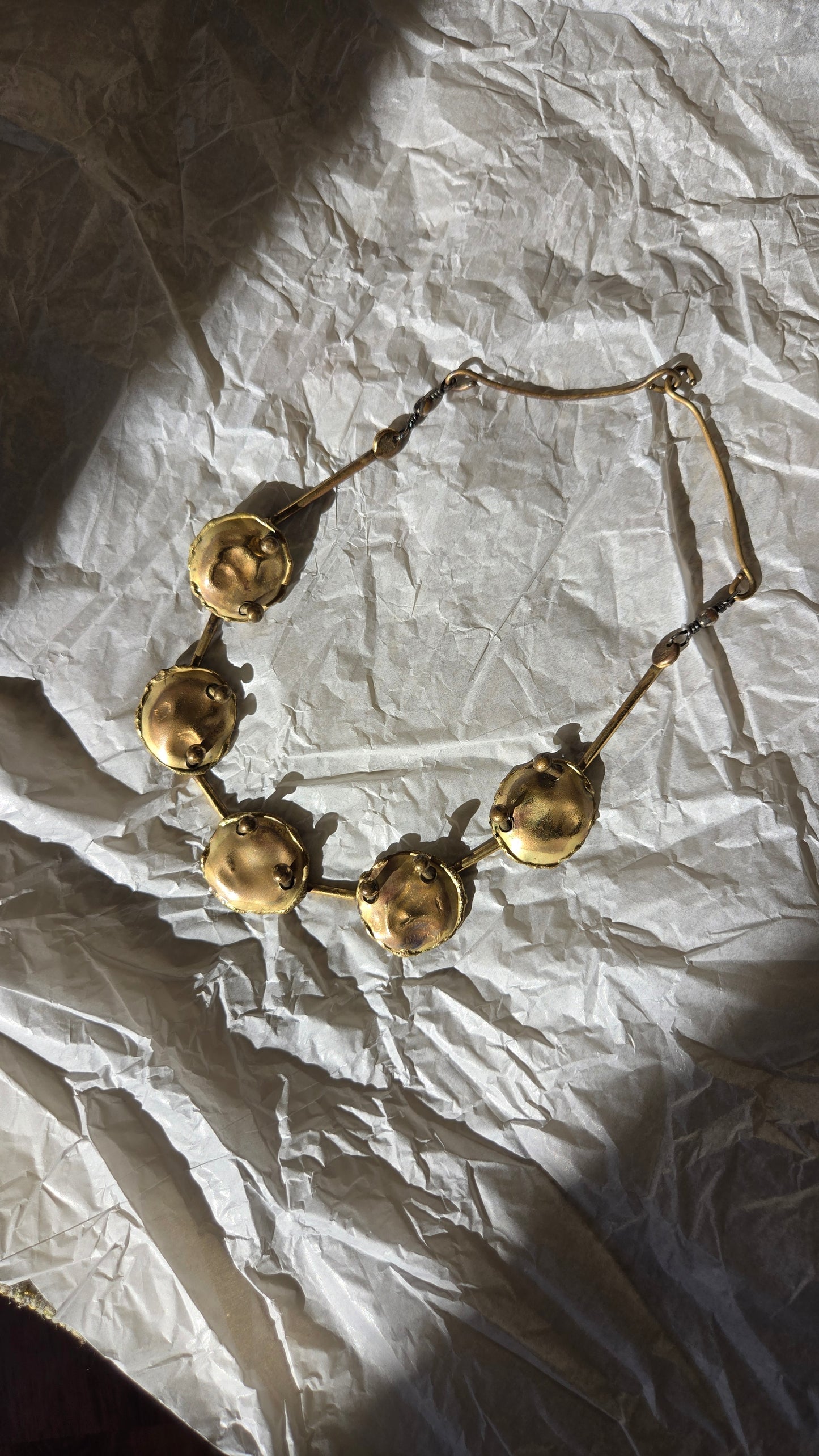 Brutalist brass disc necklace