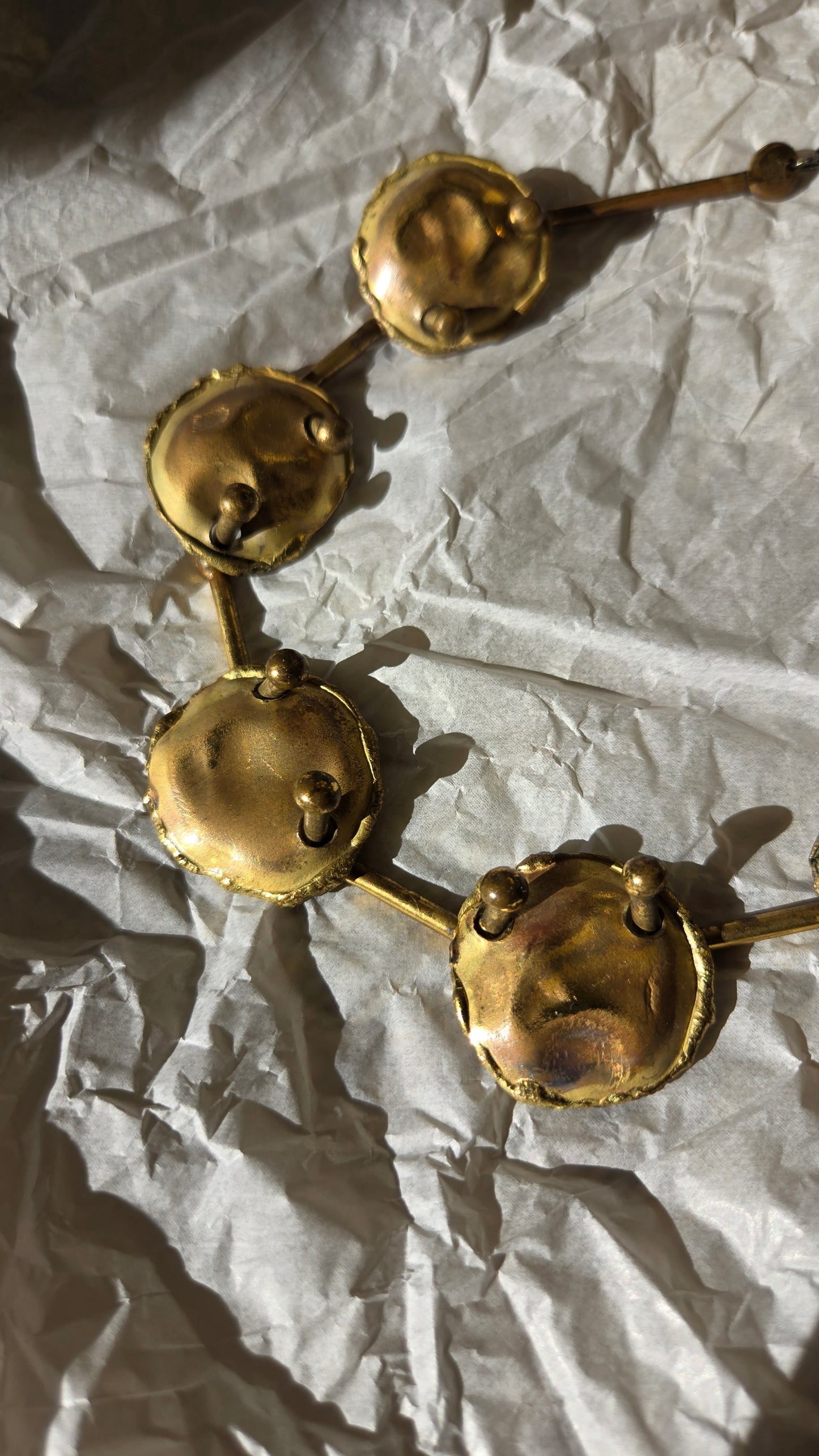 Brutalist brass disc necklace