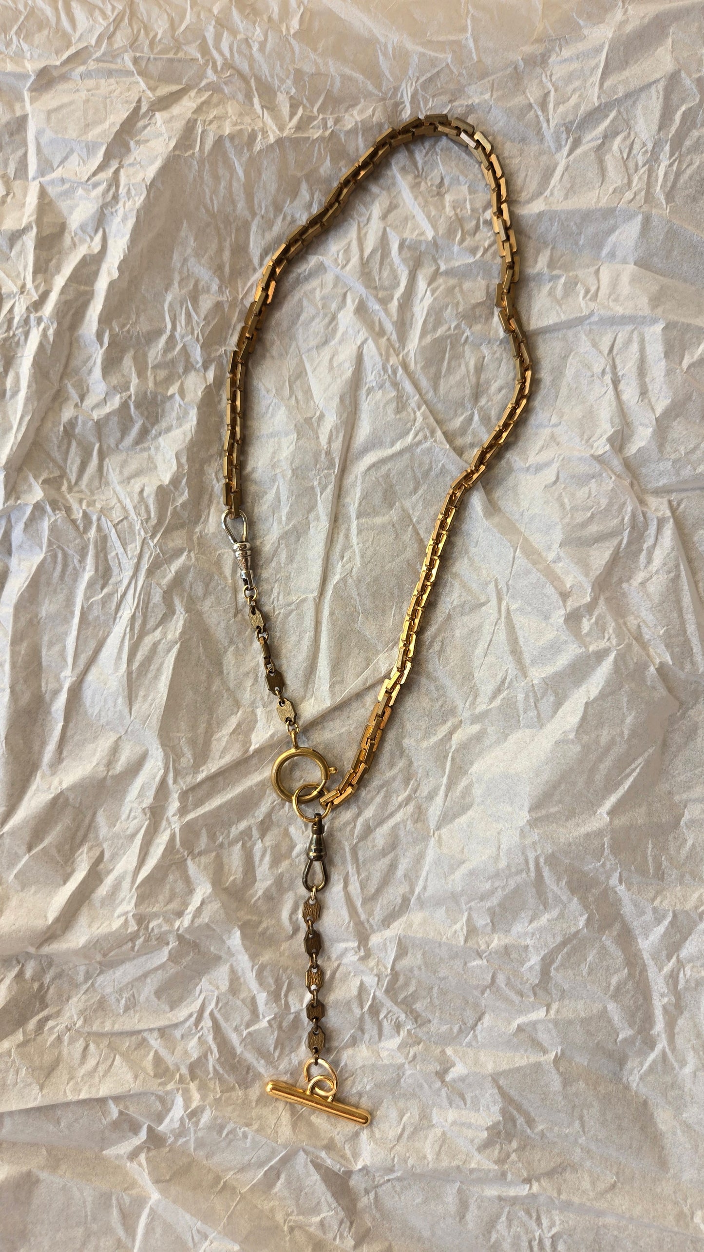 Watch fob mixed metal necklace