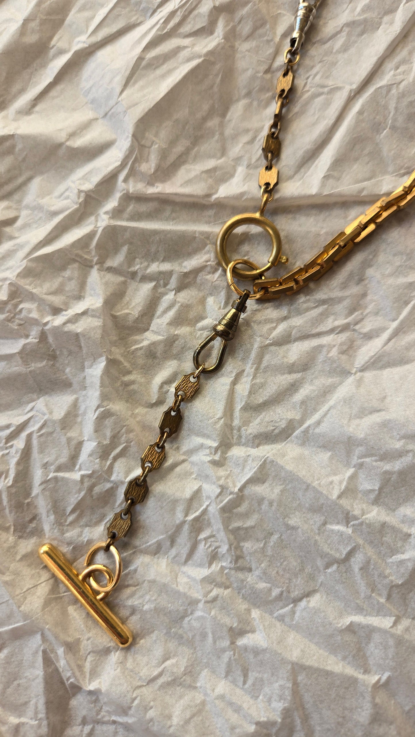 Watch fob mixed metal necklace