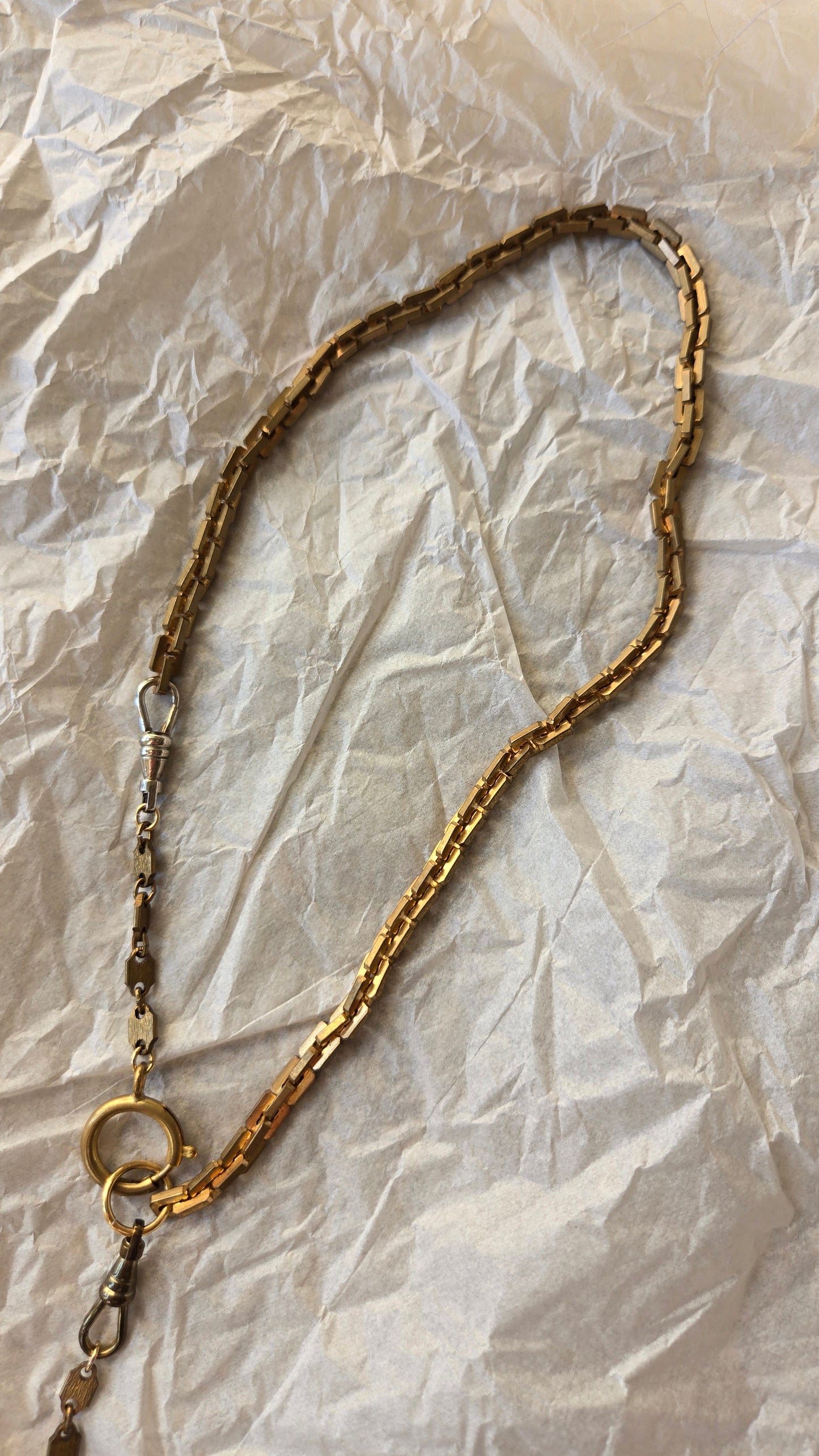 Watch fob mixed metal necklace