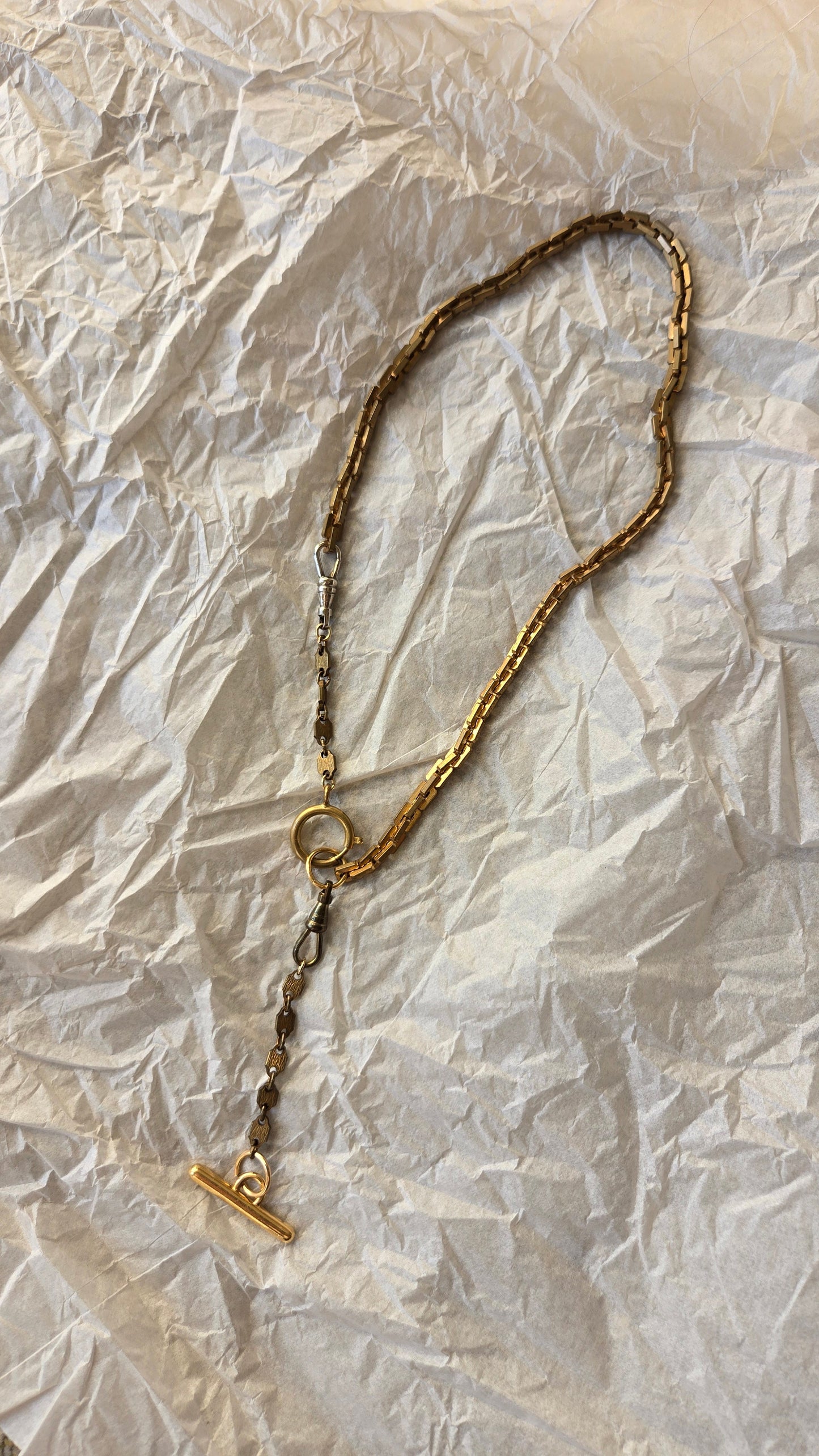 Watch fob mixed metal necklace