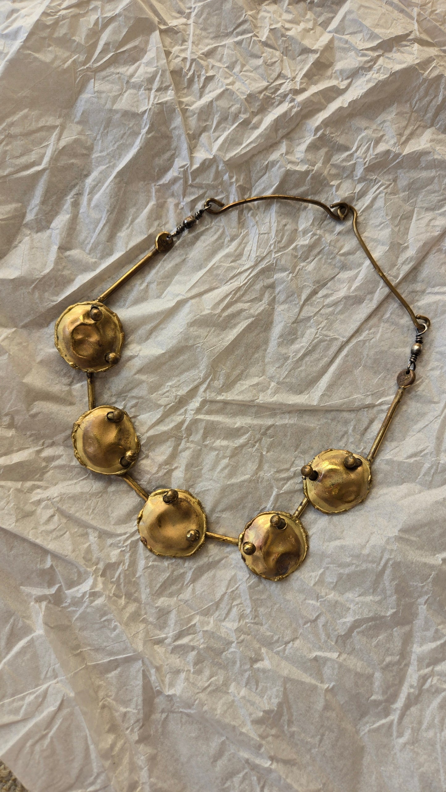 Brutalist brass disc necklace