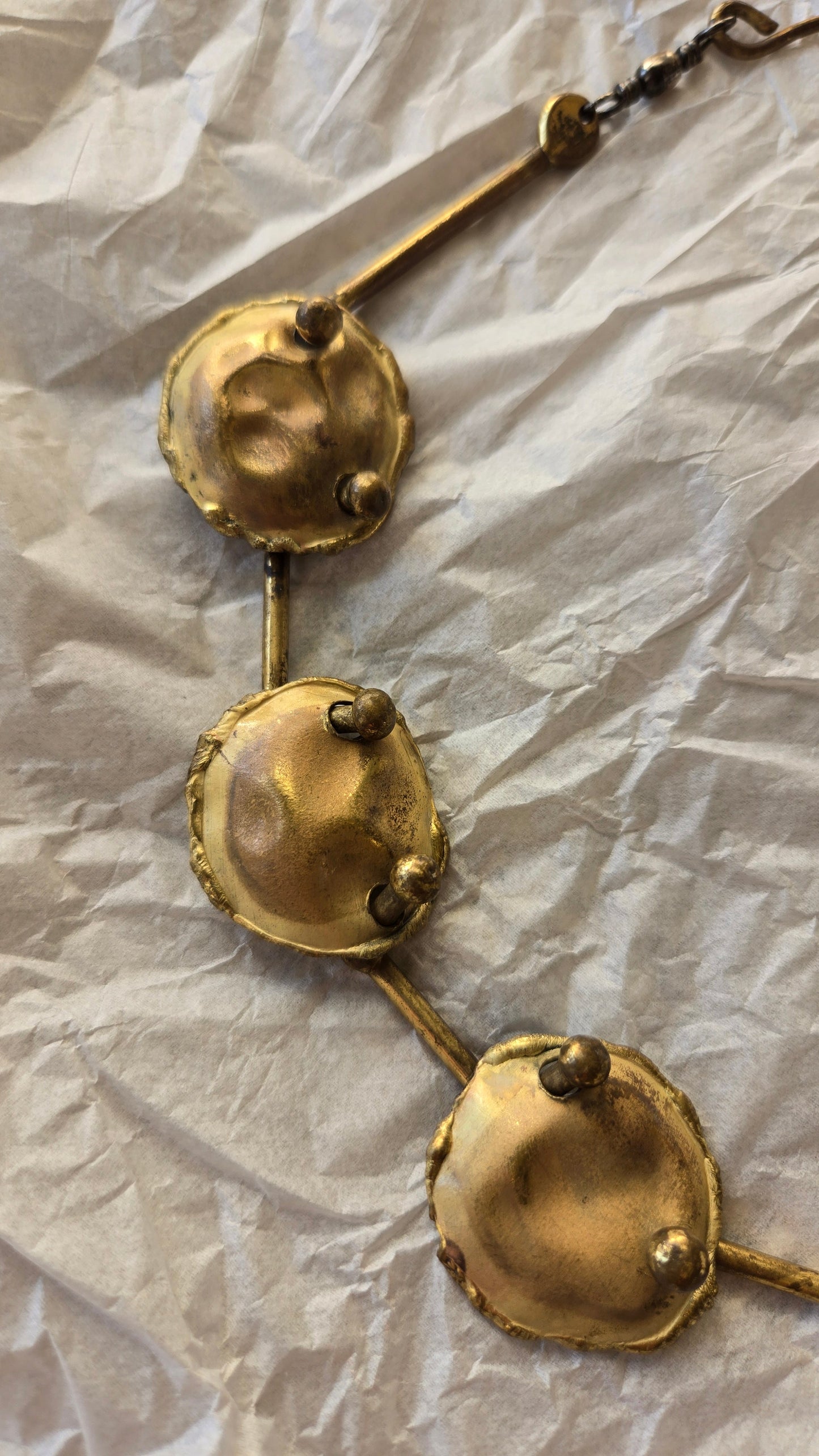 Brutalist brass disc necklace